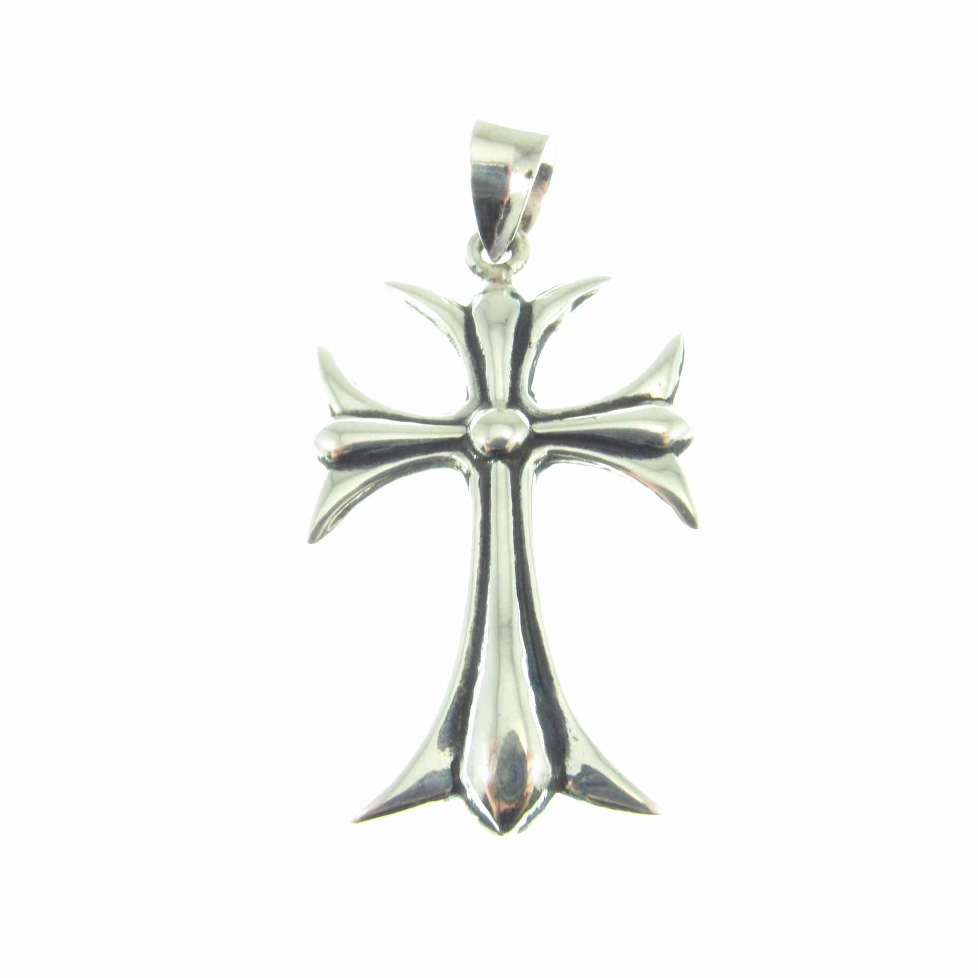 Solid 925 Sterling Silver Gothic Maltese Cross Pendant | Men’s Fleur-de-Lis Cross, Polished & Oxidized Silver | Urban Streetwear Jewelry
