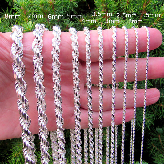 Solid 925 Sterling Silver Italian Rope Chain Necklace / Bracelet, Diamond Cut Rope, Made in Italy, Men's & Women's Urban Hip Hop Jewelry