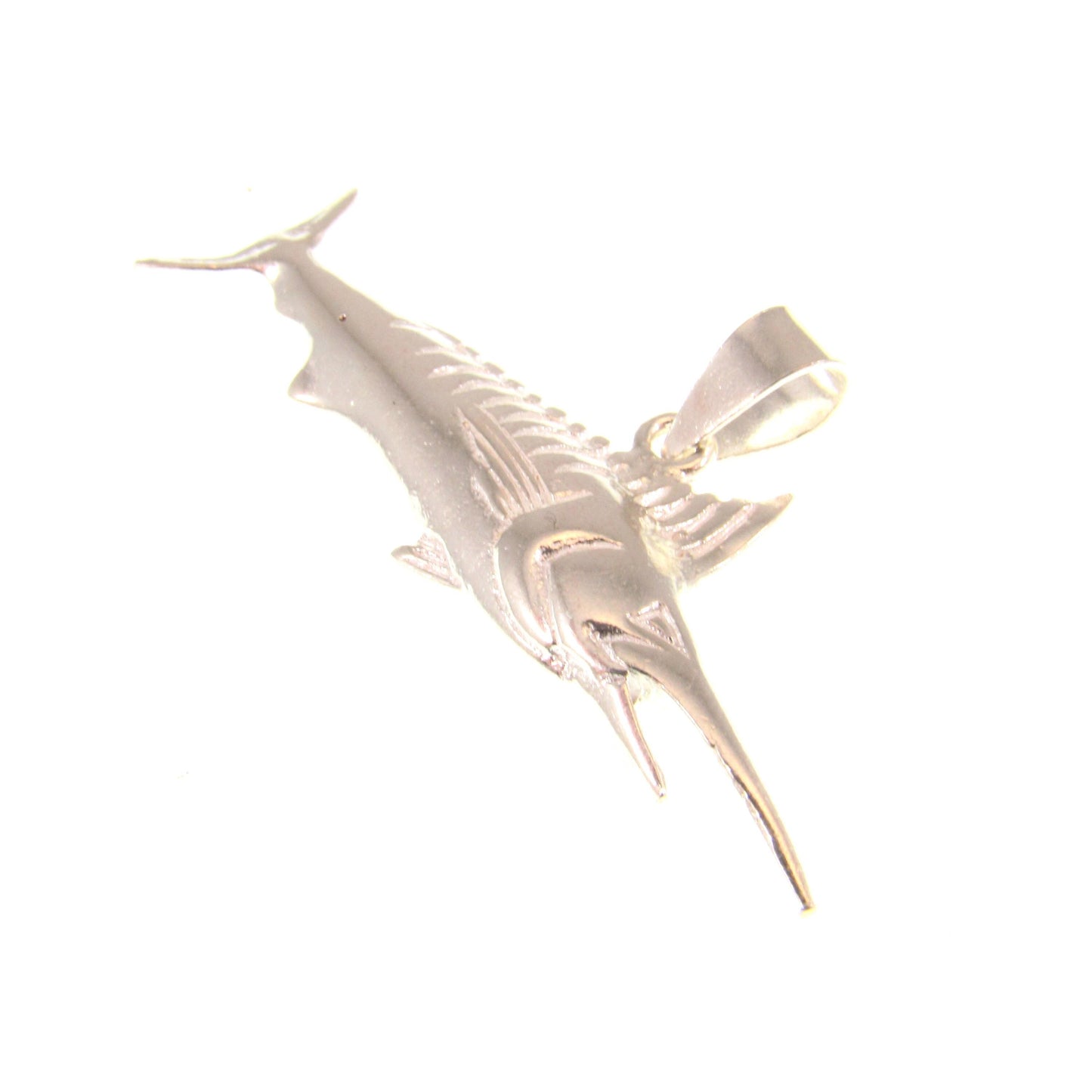 Solid 925 Sterling Silver Swordfish Marlin Pendant, Nautical Ocean Fish Jewelry, Big Game Fishing Charm, Sea Life Beach Gift for Men