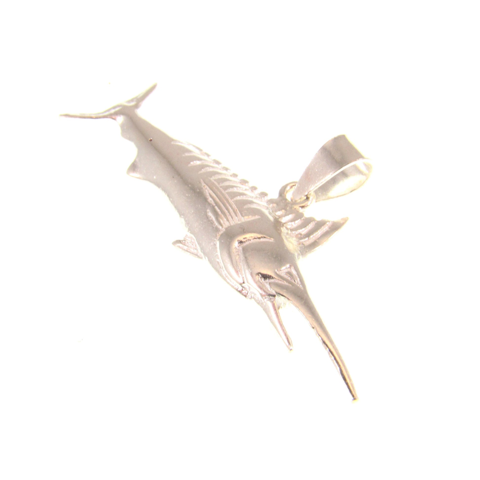 Solid 925 Sterling Silver Swordfish Marlin Pendant, Nautical Ocean Fish Jewelry, Big Game Fishing Charm, Sea Life Beach Gift for Men