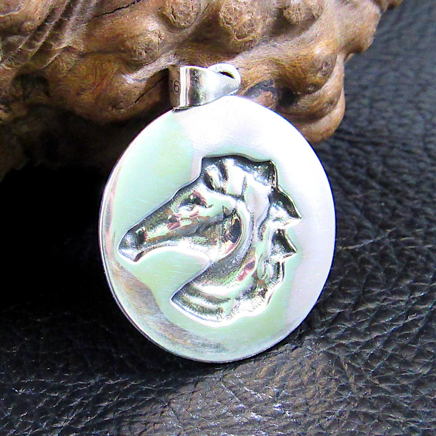 Solid 925 Sterling Silver Horse Medallion Pendant | Greek Key Puzzle, Equestrian “Coin” Necklace Amulet, Stallion Head Charm, Animal Jewelry