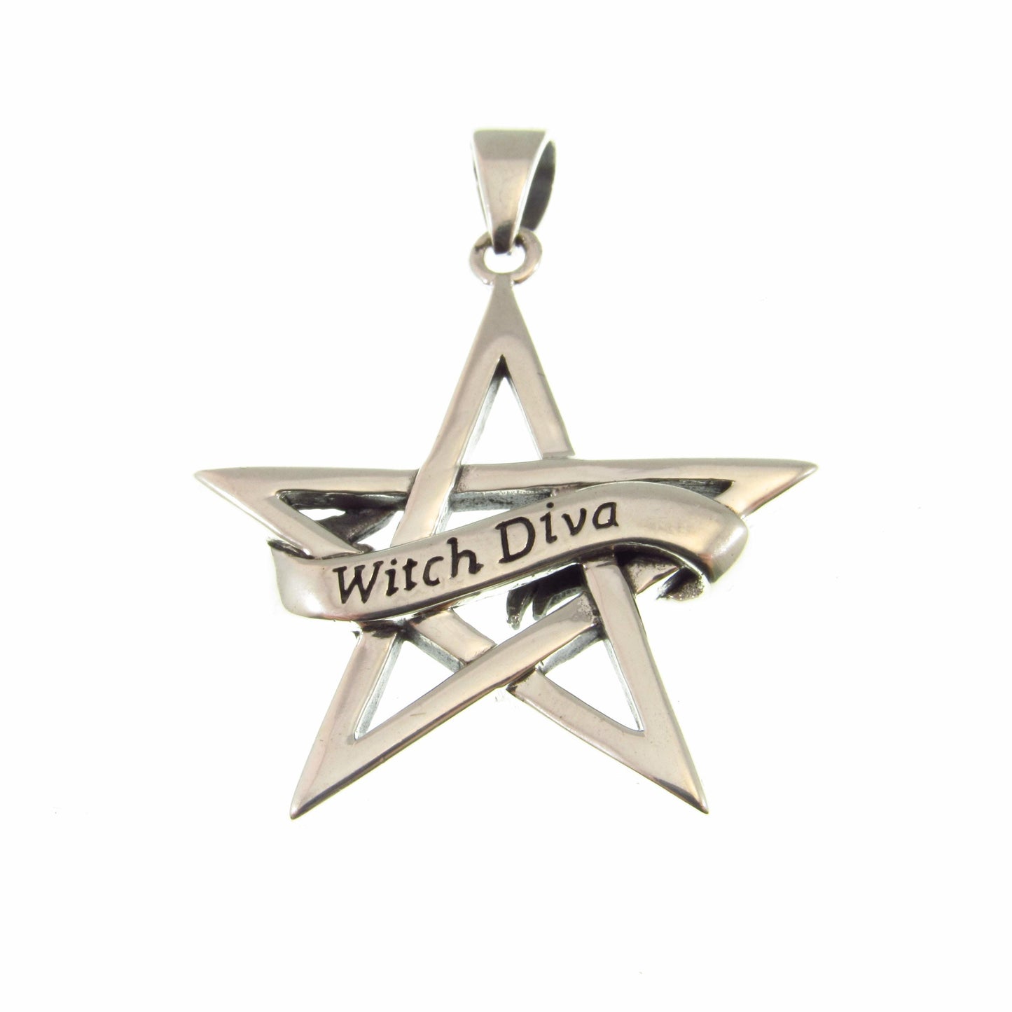 Witch Diva Pentagram Necklace Pendant, Solid 925 Sterling Silver Pagan / Wiccan Amulet, Gothic & Occult Jewelry Gift Idea