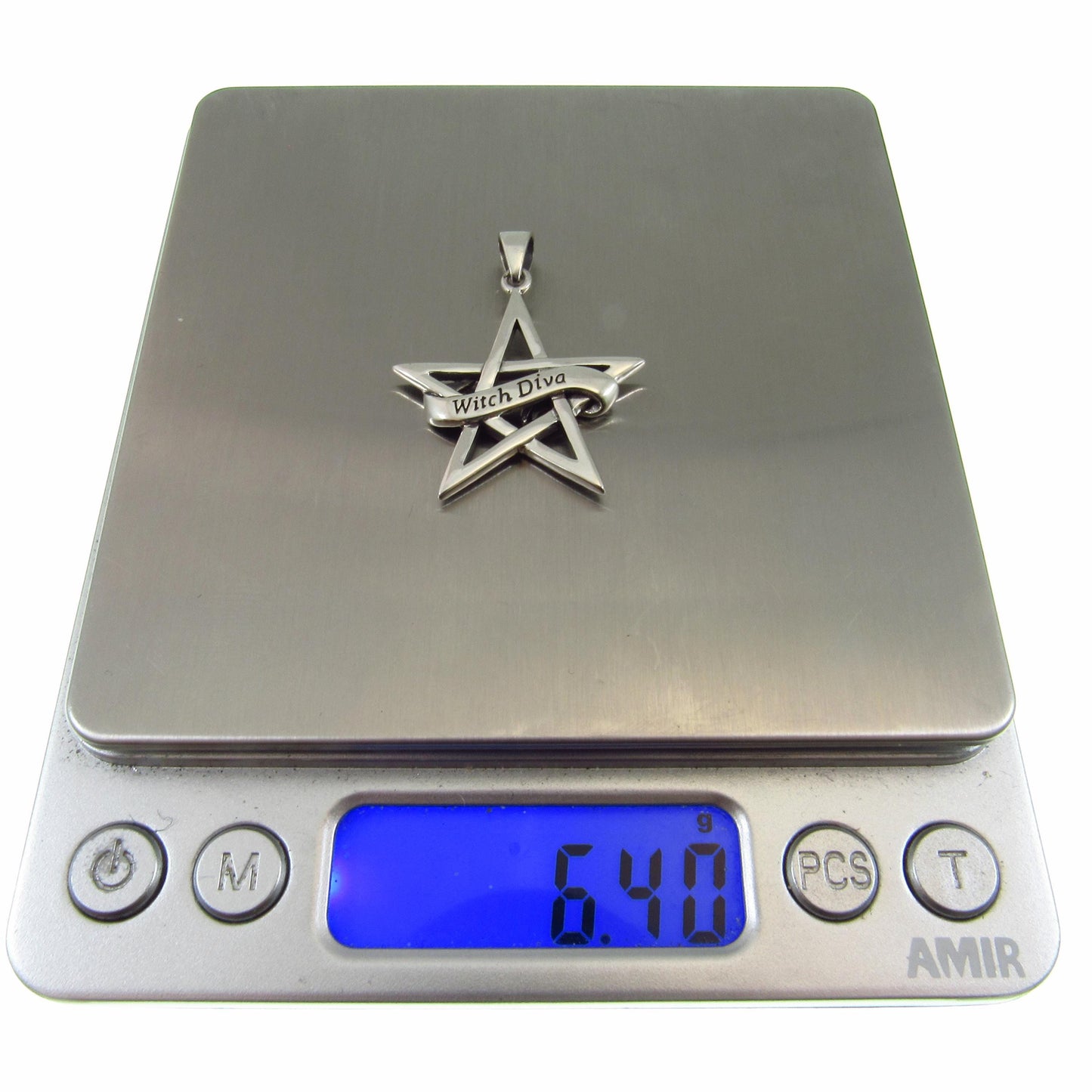 Witch Diva Pentagram Necklace Pendant, Solid 925 Sterling Silver Pagan / Wiccan Amulet, Gothic & Occult Jewelry Gift Idea