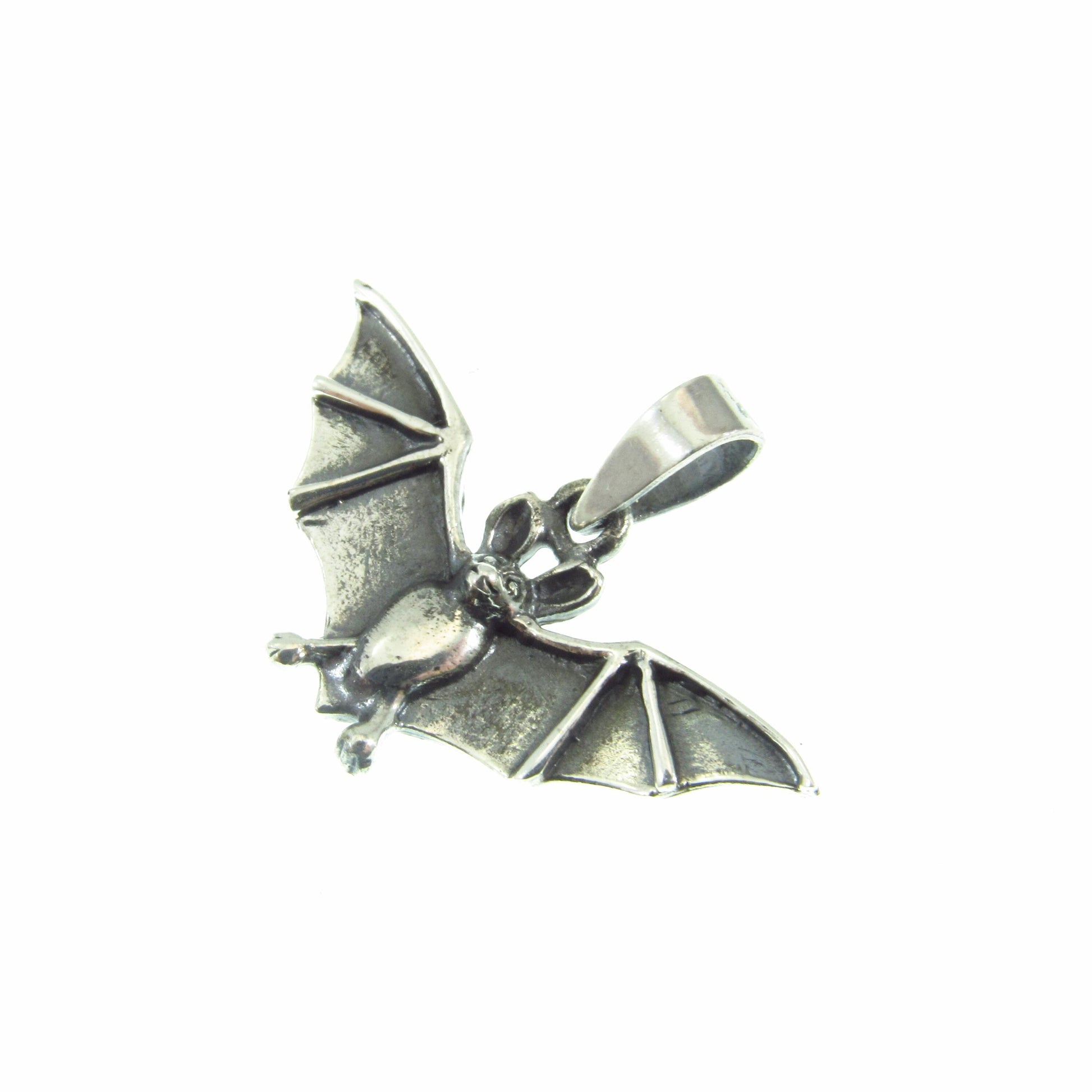 Solid 925 Sterling Silver Upright Bat Pendant – Gothic Vampire Necklace Charm, Occult Gift for Men & Women, Flying Bat Totem