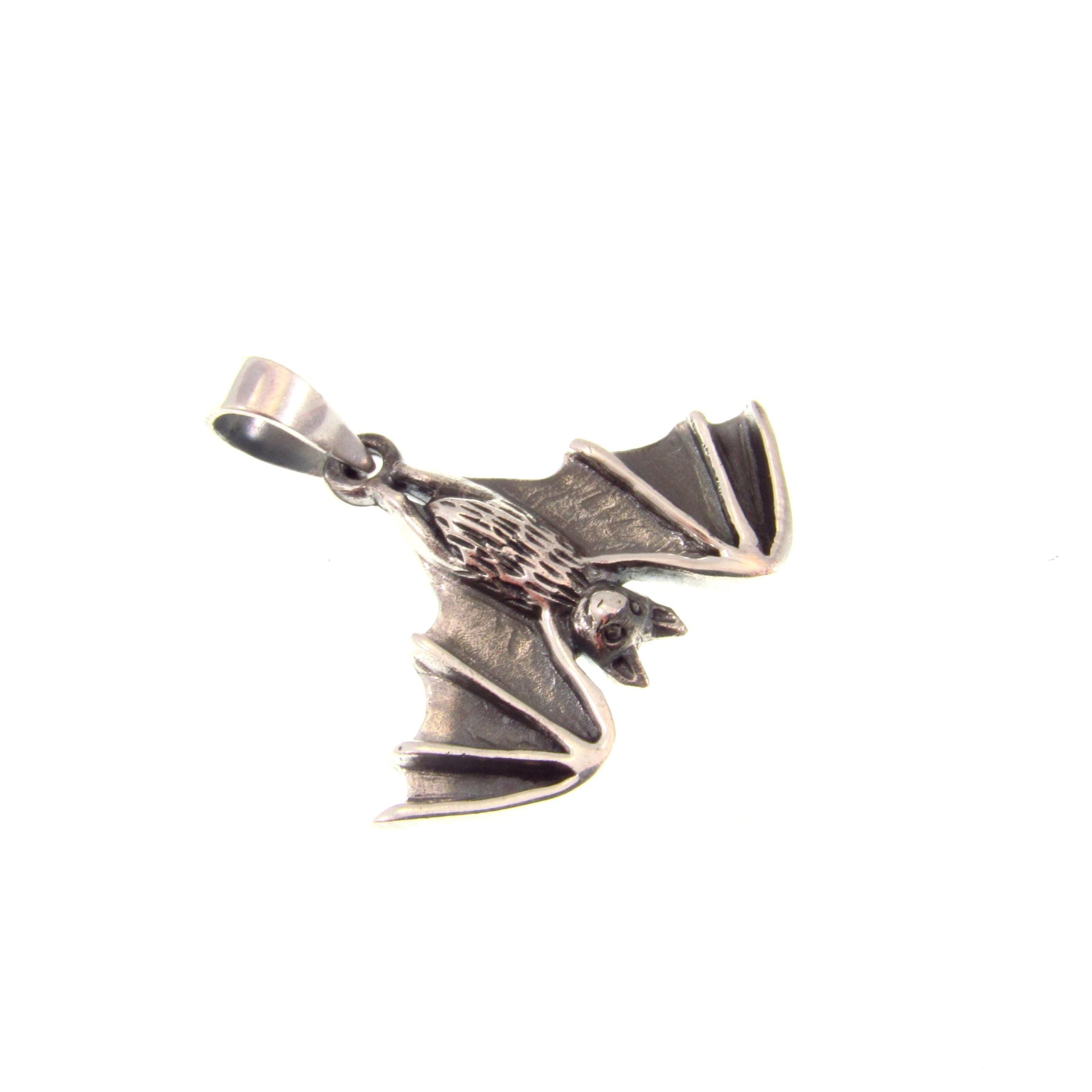 Solid 925 Sterling Silver Hanging Bat Pendant – Gothic Vampire Necklace Charm, Halloween Jewelry, Occult Gift for Men & Women, Bat Totem