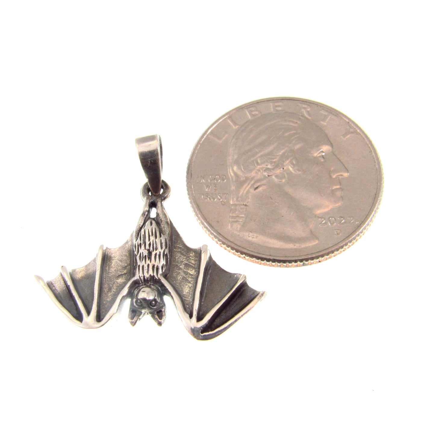 Solid 925 Sterling Silver Hanging Bat Pendant – Gothic Vampire Necklace Charm, Halloween Jewelry, Occult Gift for Men & Women, Bat Totem