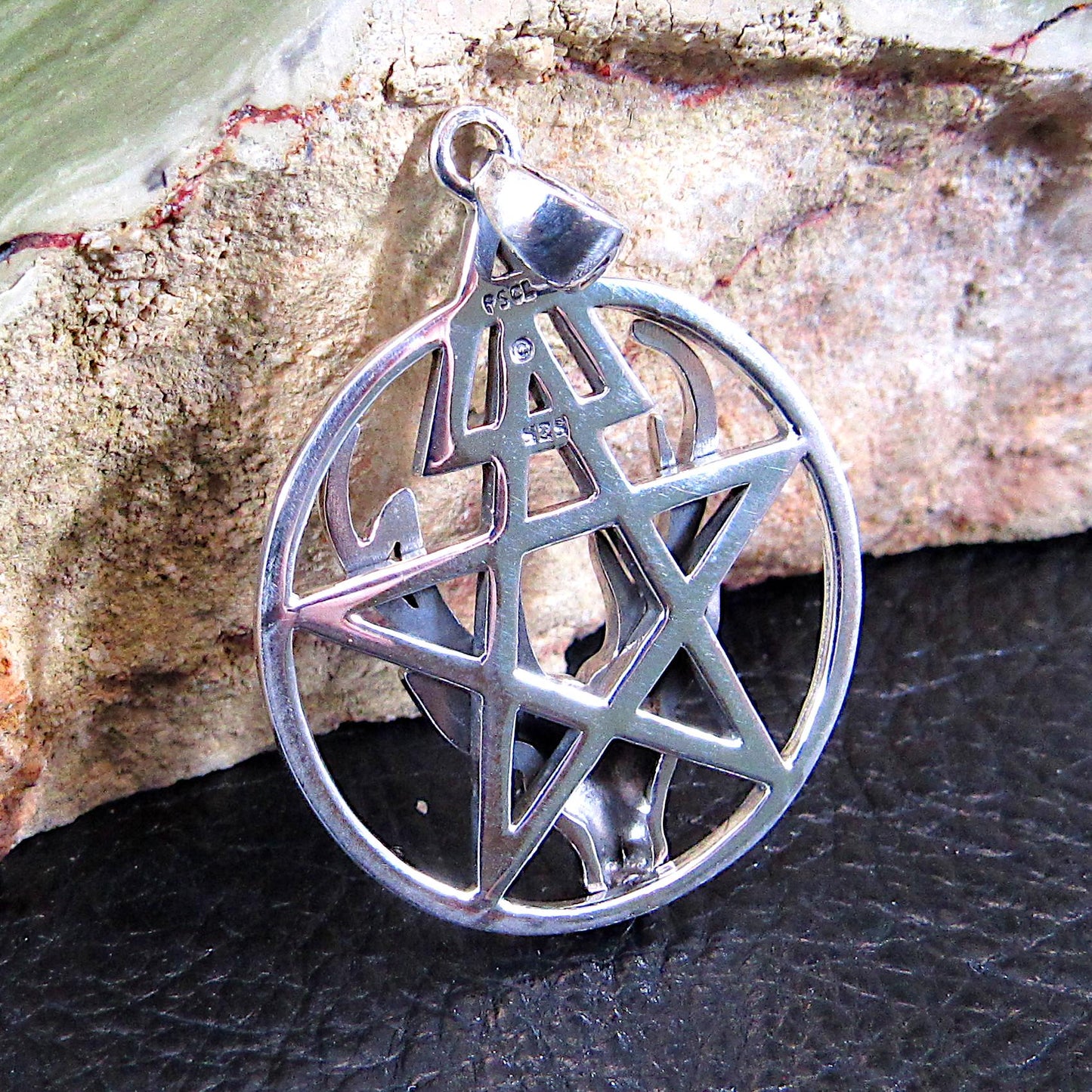 Third Degree Deer Head Pentacle Pendant / Solid 925 Sterling Silver, Stag Antler Pagan Necklace Amulet, Wiccan Baphomet Horned God Talisman
