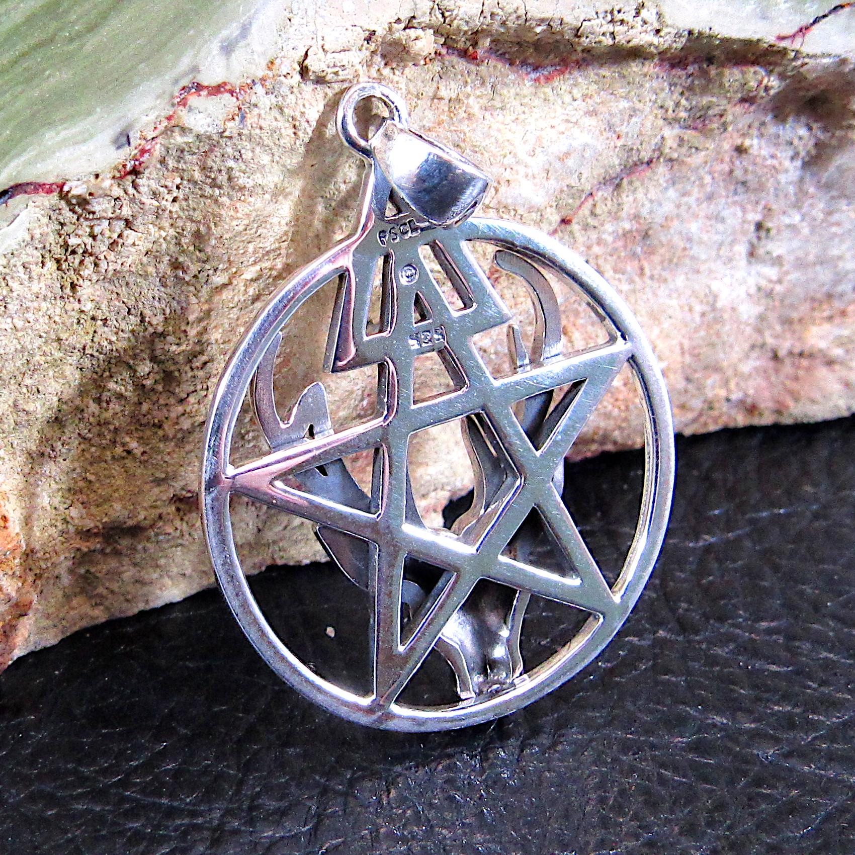 Third Degree Deer Head Pentacle Pendant / Solid 925 Sterling Silver, Stag Antler Pagan Necklace Amulet, Wiccan Baphomet Horned God Talisman