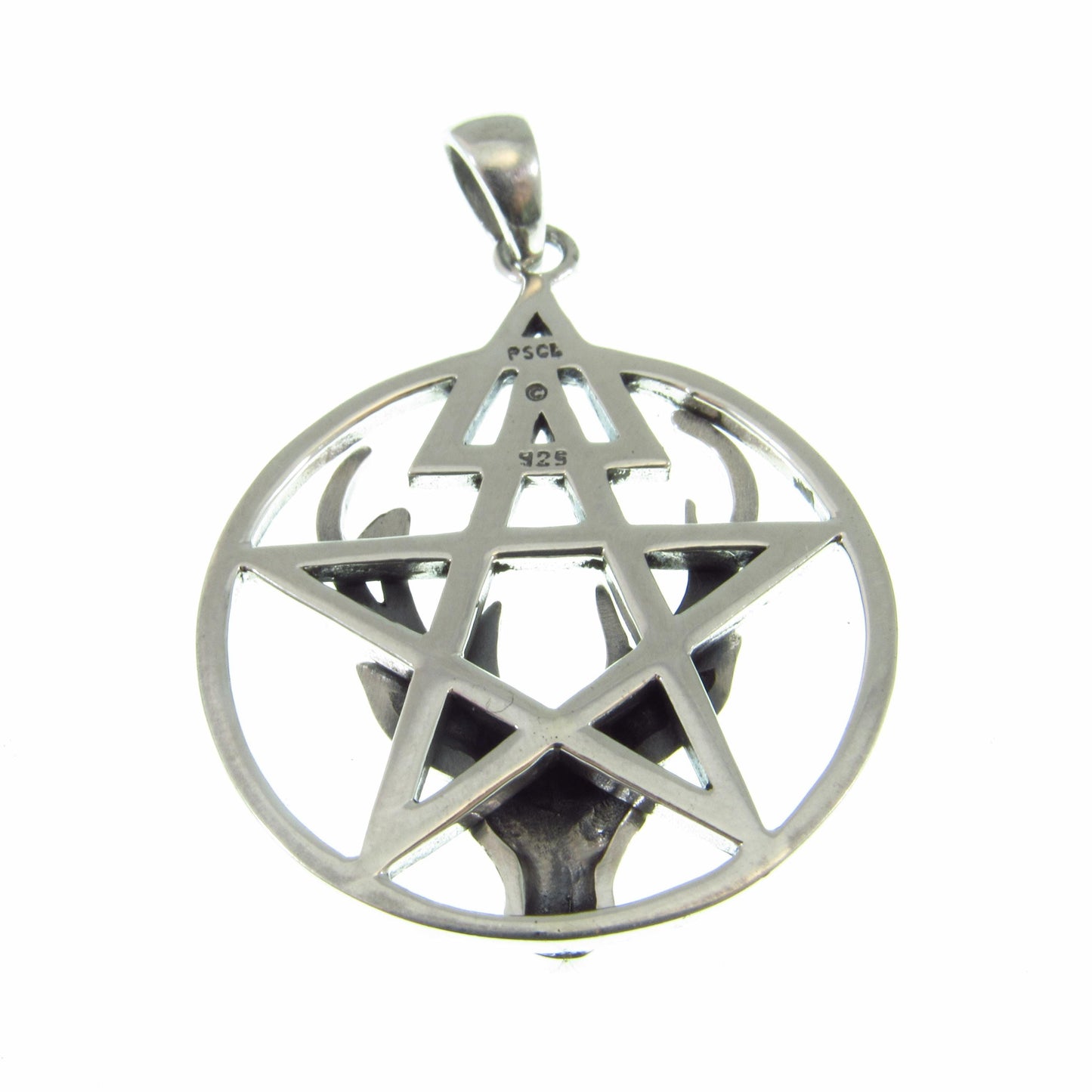 Third Degree Deer Head Pentacle Pendant / Solid 925 Sterling Silver, Stag Antler Pagan Necklace Amulet, Wiccan Baphomet Horned God Talisman