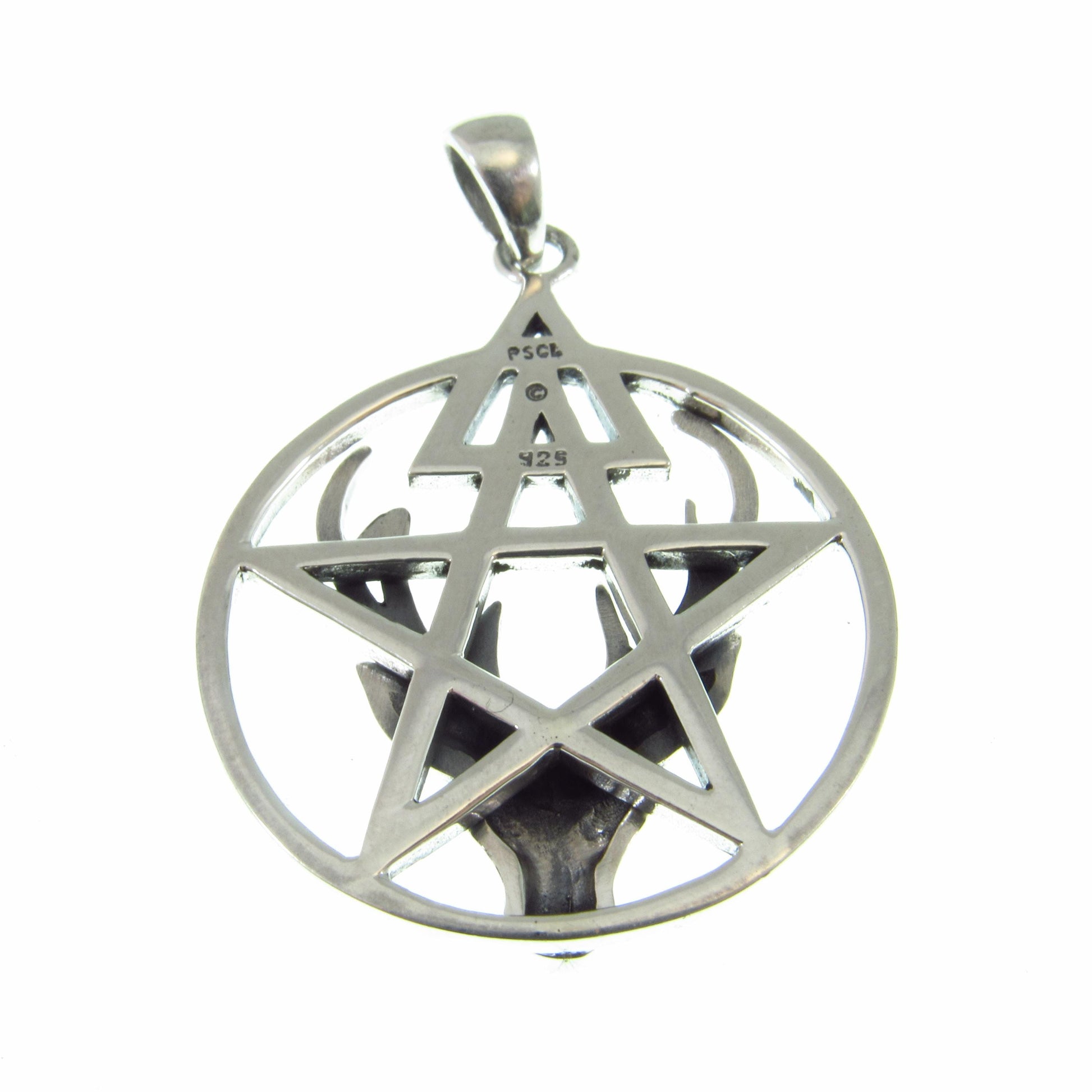 Third Degree Deer Head Pentacle Pendant / Solid 925 Sterling Silver, Stag Antler Pagan Necklace Amulet, Wiccan Baphomet Horned God Talisman