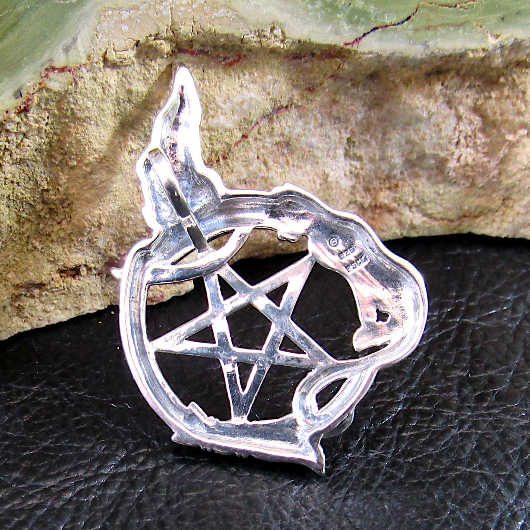 Salem Witch Pentacle Pendant / Solid 925 Sterling Silver / Witch Hat, Cat Familiar & Broom, Wiccan Pentagram Necklace Amulet, Witchcore Gift
