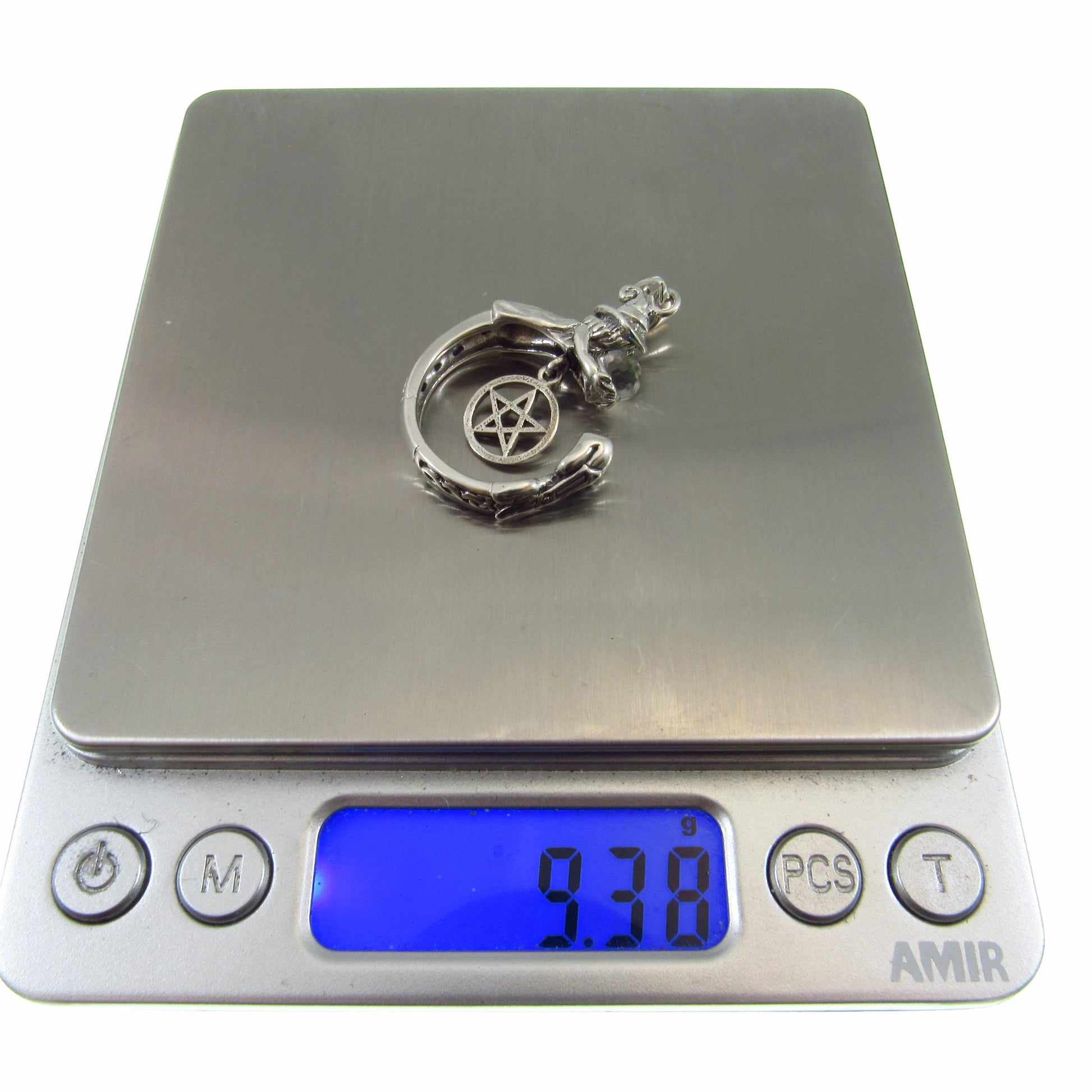 Crystal Ball Witch Pendant / Solid 925 Sterling Silver / Pentacle Pendant, Gothic Wiccan Pagan Jewelry, Occult Symbolism Witchcraft Talisman