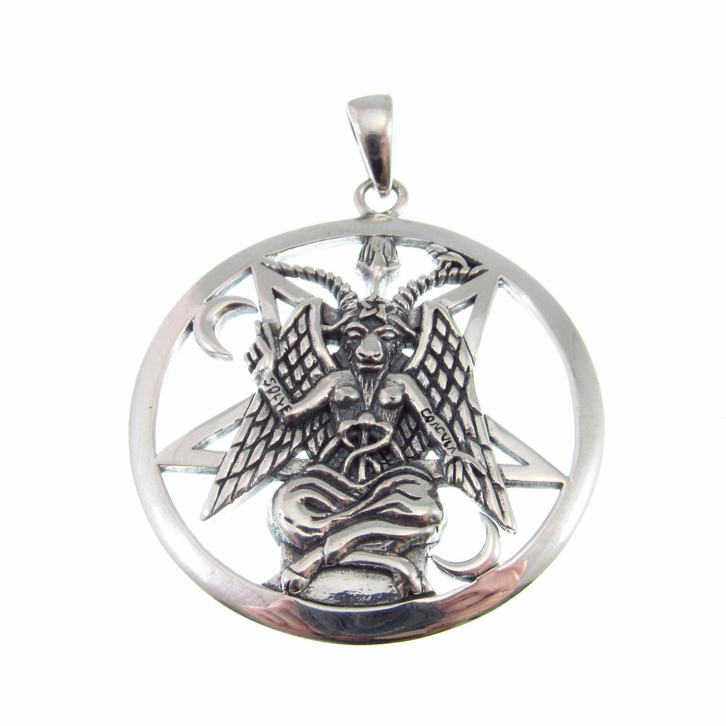 Baphomet Pentacle Pendant / Solid 925 Sterling Silver / Occult Goat Head Sigil Jewelry, Satanic Pagan & Wiccan Symbol Necklace Talisman