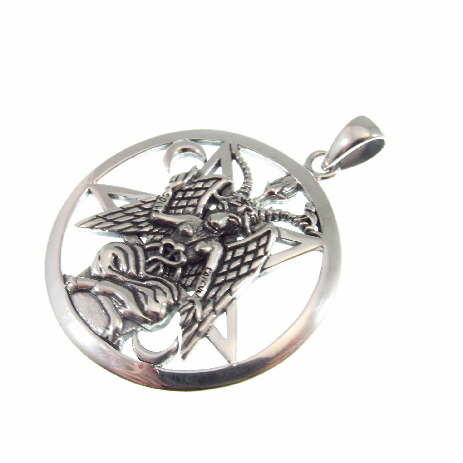 Solid 925 Sterling Silver Baphomet Pentacle Pendant, Occult Goat Head Sigil Satanic Talisman