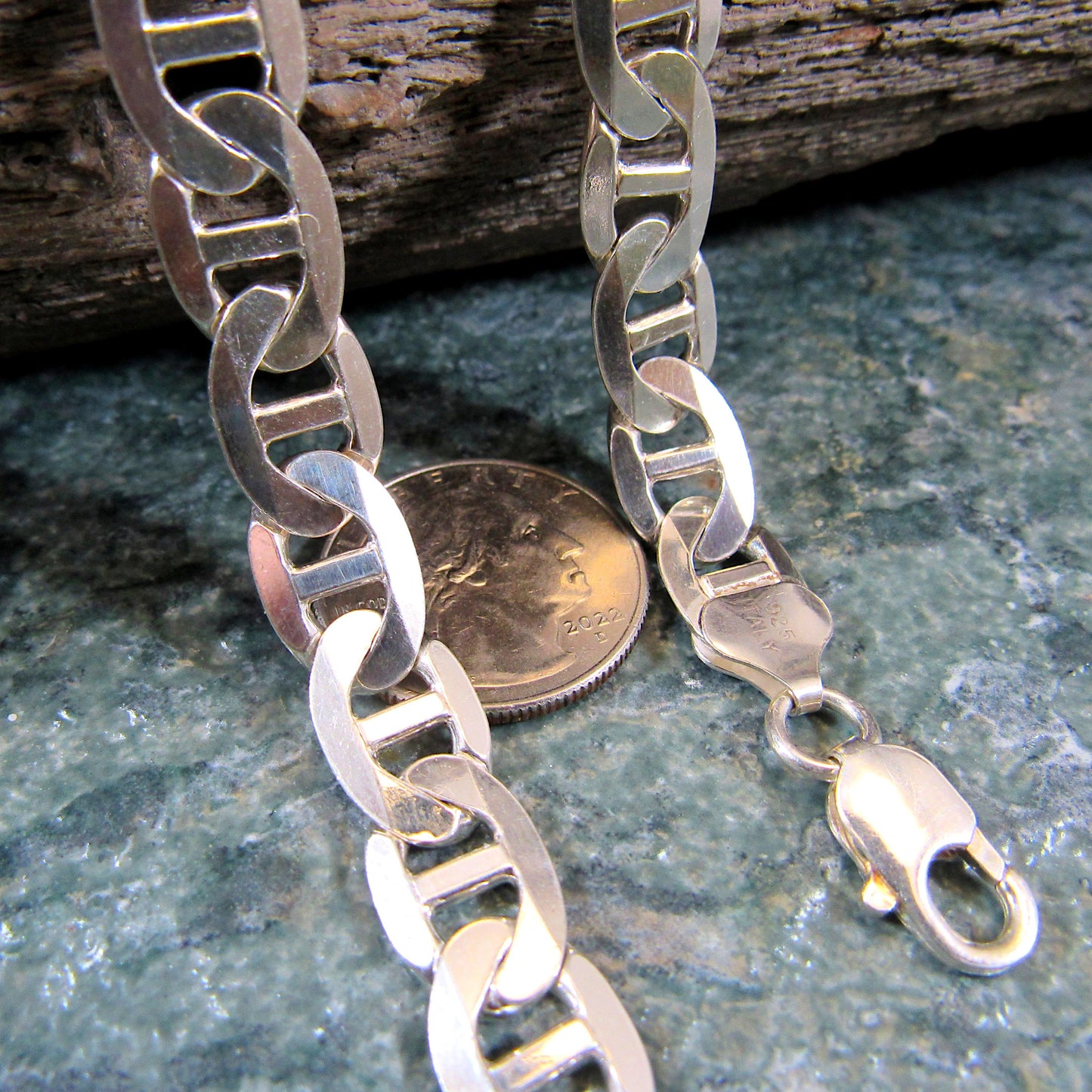 Solid 925 Sterling Silver Mariner Chain Necklace or Bracelet, Italian Made Men’s Marina Link, Heavy Nautical Silver Jewelry Gift for Him