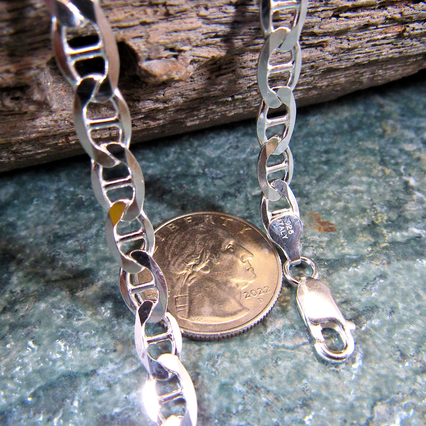 Solid 925 Sterling Silver Mariner Chain Necklace or Bracelet, Italian Made Men’s Marina Link, Heavy Nautical Silver Jewelry Gift for Him