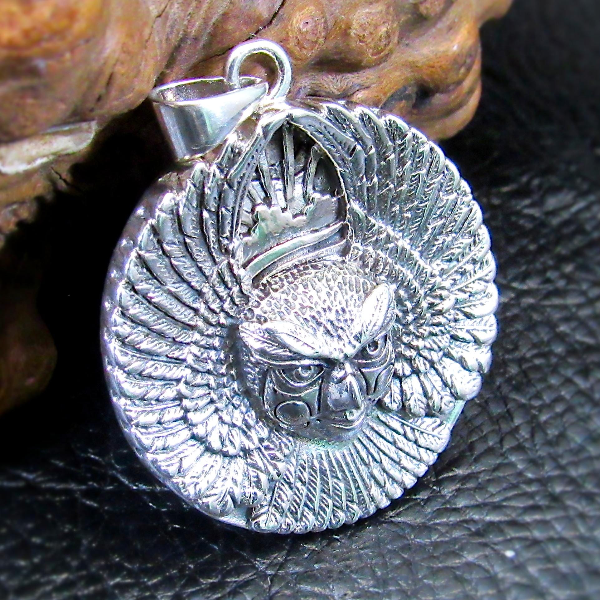 Large Solid 925 Sterling Silver Ariel Bird Goddess Pendant by Oberon Zell, Mythical Winged Goddess Necklace Amulet, Vintage Pagan Jewelry