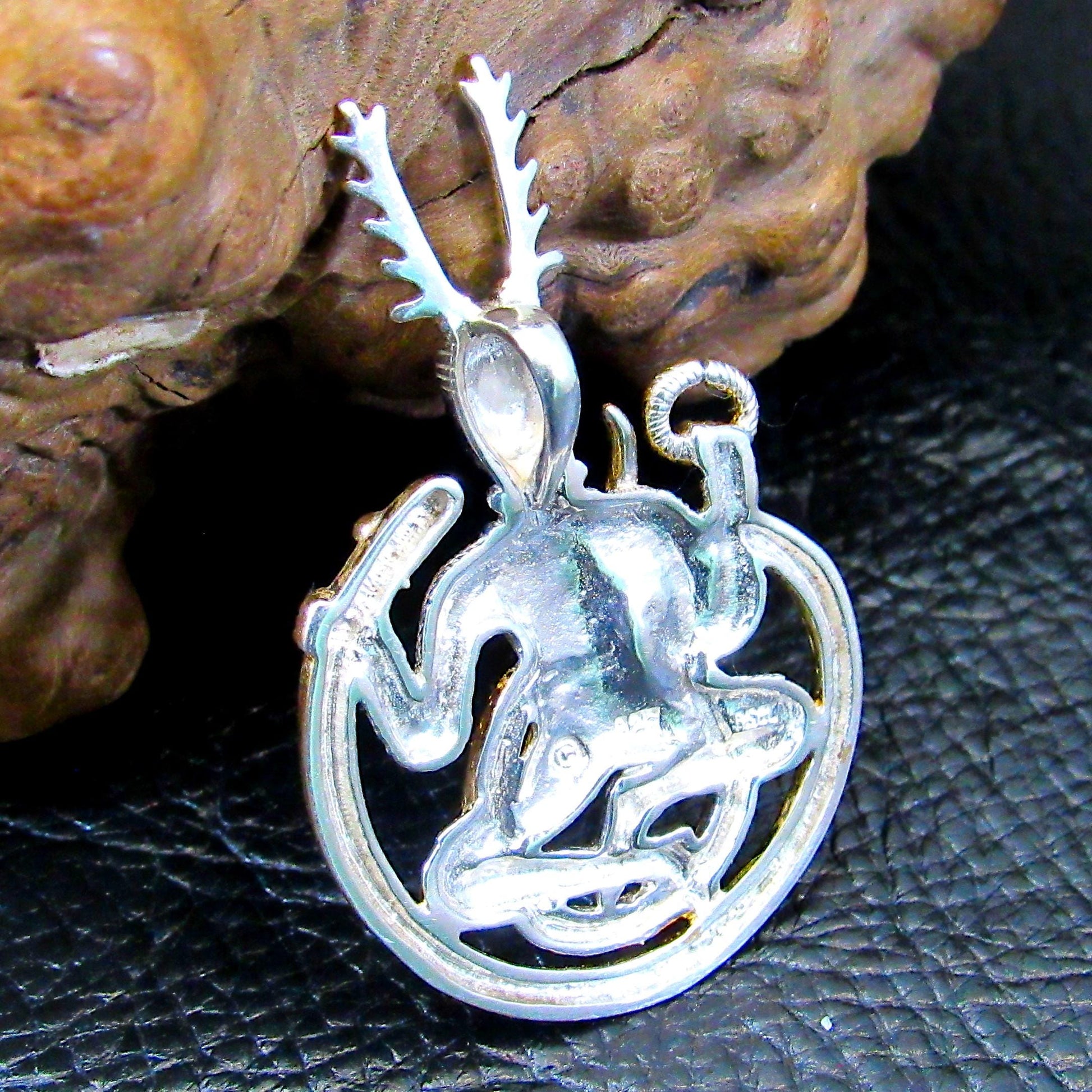 Solid 925 Sterling Silver Celtic God of the Underworld Cernunnos Pendant, Master of the Hunt, Horned God Amulet, 18k Gold Accent Jewelry