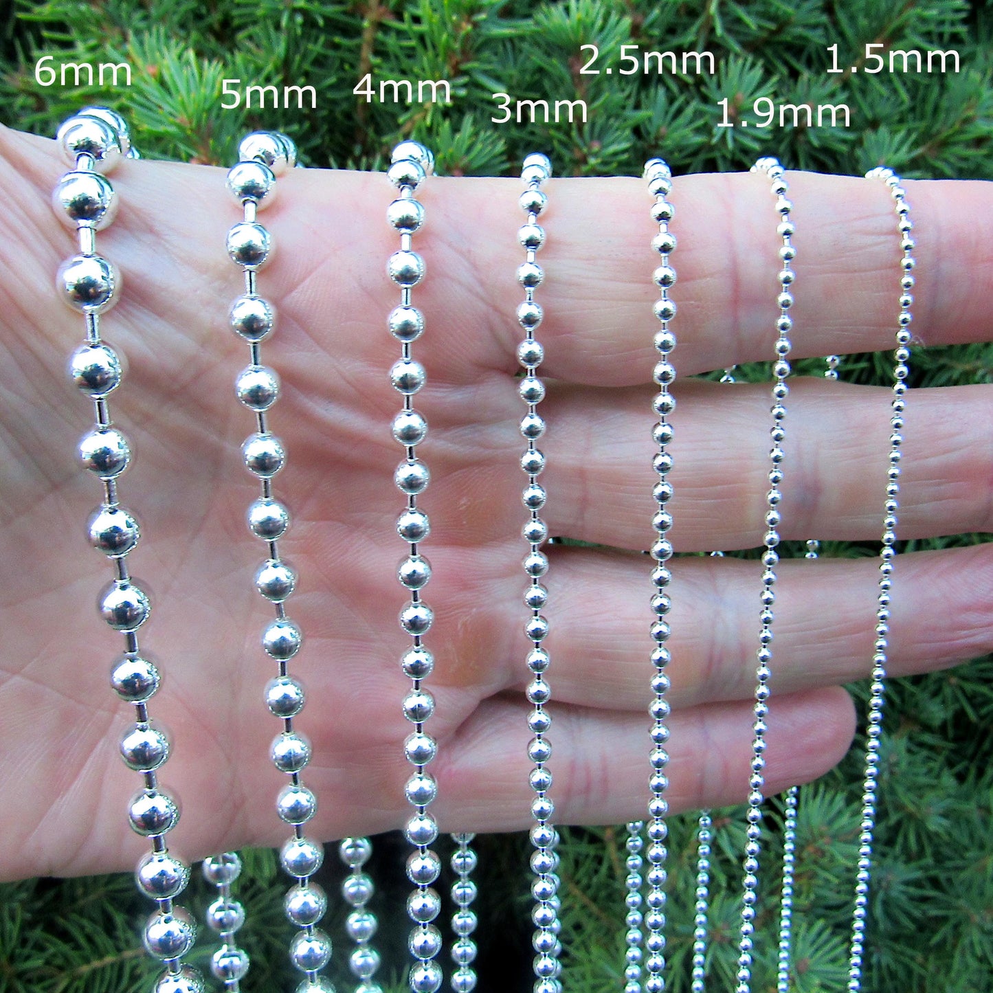 Solid 925 Sterling Silver Italian Ball Bead Necklace / Bracelet, Men's or Women's Jewelry, Dogtag Military ID Chain, Dainty to Chunky Sizes