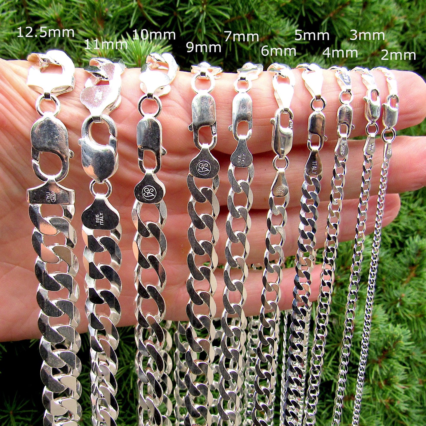 Solid 925 Sterling Silver Curb Chain Necklace, Heavy Cuban Link Chains for Men, Dainty Necklaces for Women, Unisex Jewelry, Made in Italy