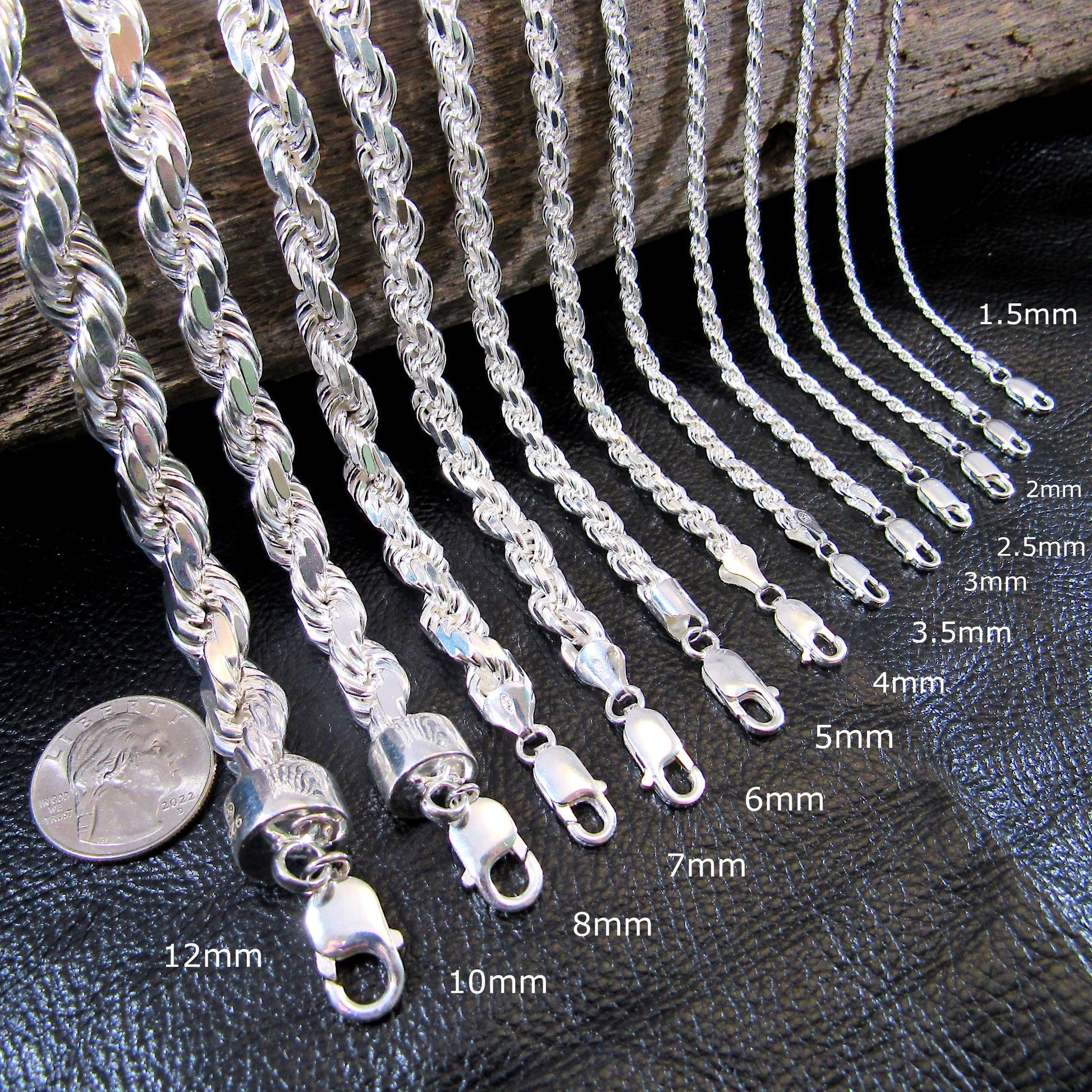 Solid 925 Sterling Silver Italian Rope Chain Bracelet, Diamond Cut Wristwear Jewelry, Chunky for Men / Dainty for Women, Made in Italy