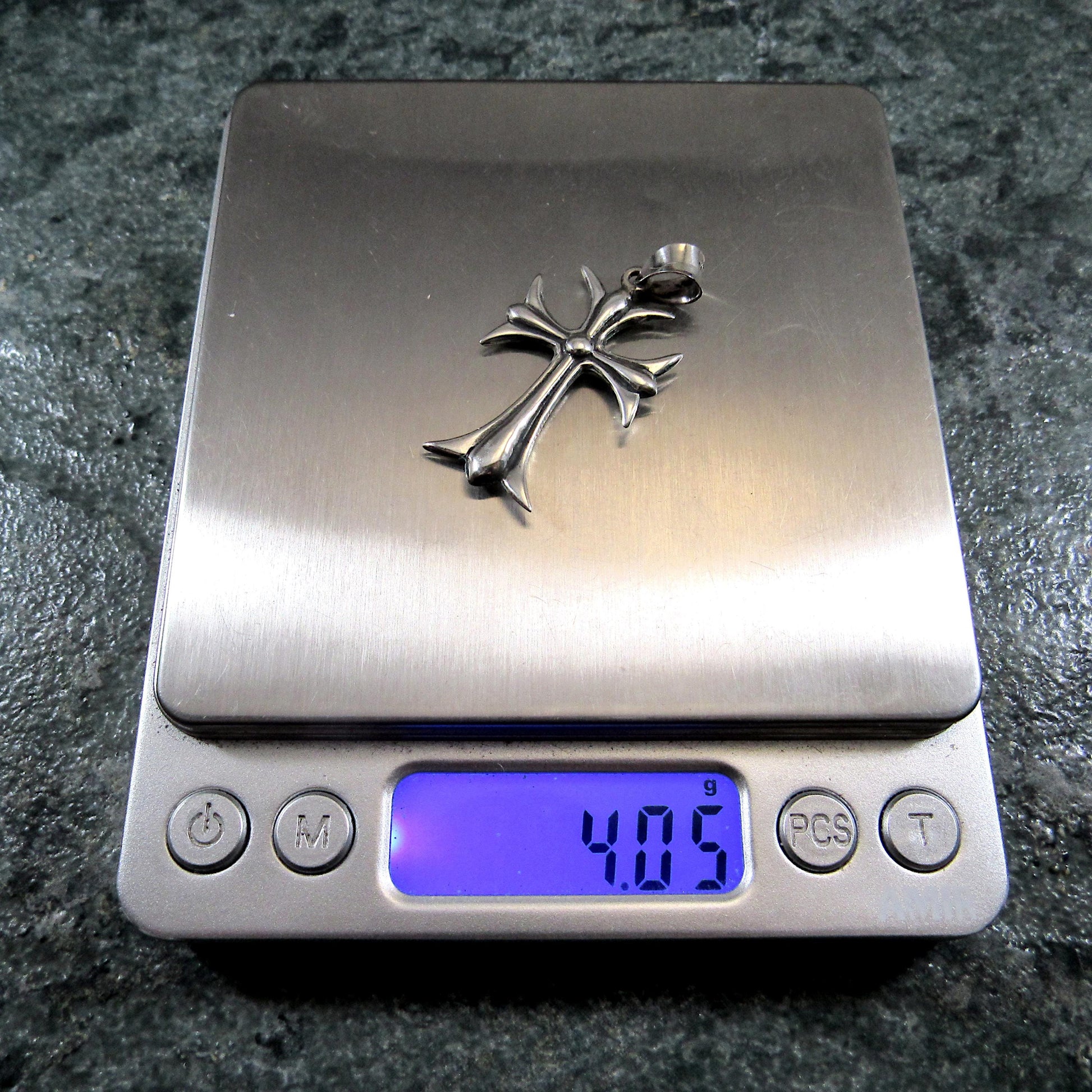 Solid 925 Sterling Silver Gothic Maltese Cross Pendant | Men’s Fleur-de-Lis Cross, Polished & Oxidized Silver | Urban Streetwear Jewelry