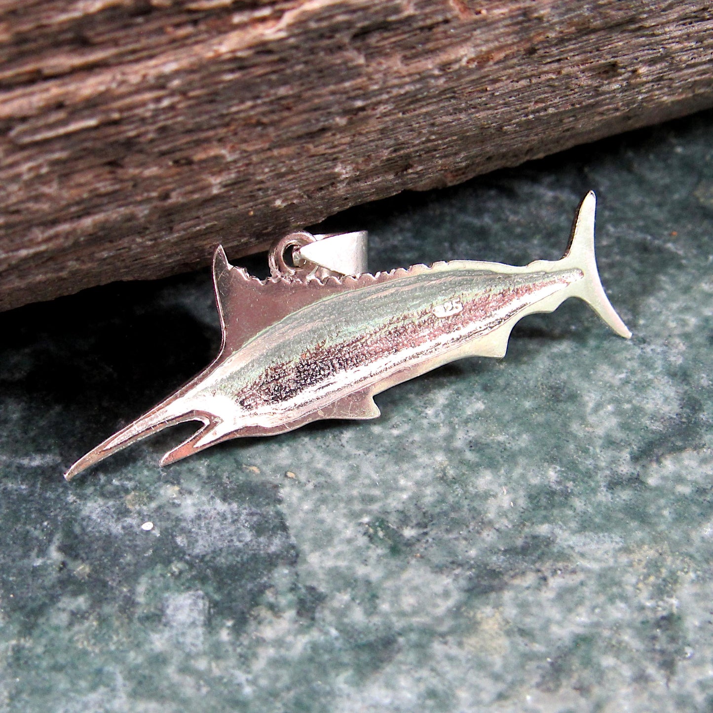 Solid 925 Sterling Silver Swordfish Marlin Pendant, Nautical Ocean Fish Jewelry, Big Game Fishing Charm, Sea Life Beach Gift for Men