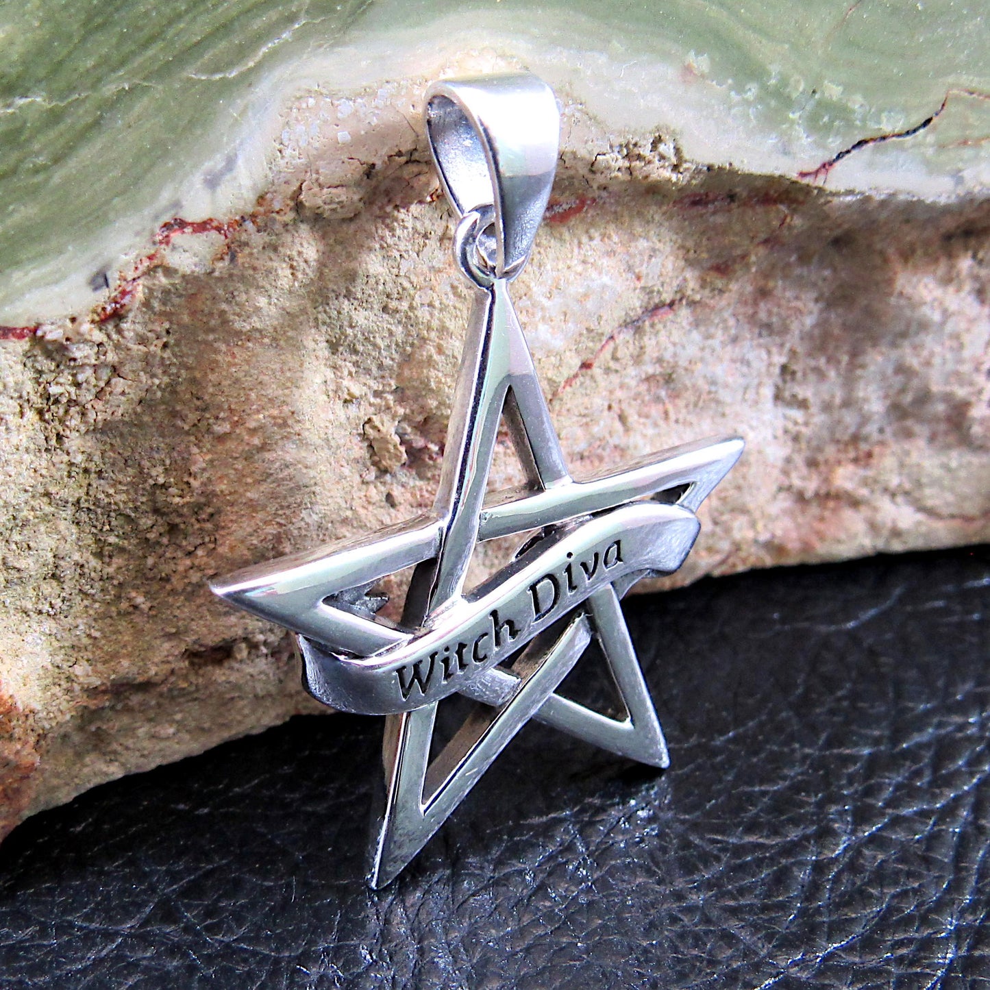 Witch Diva Pentagram Necklace Pendant, Solid 925 Sterling Silver Pagan / Wiccan Amulet, Gothic & Occult Jewelry Gift Idea