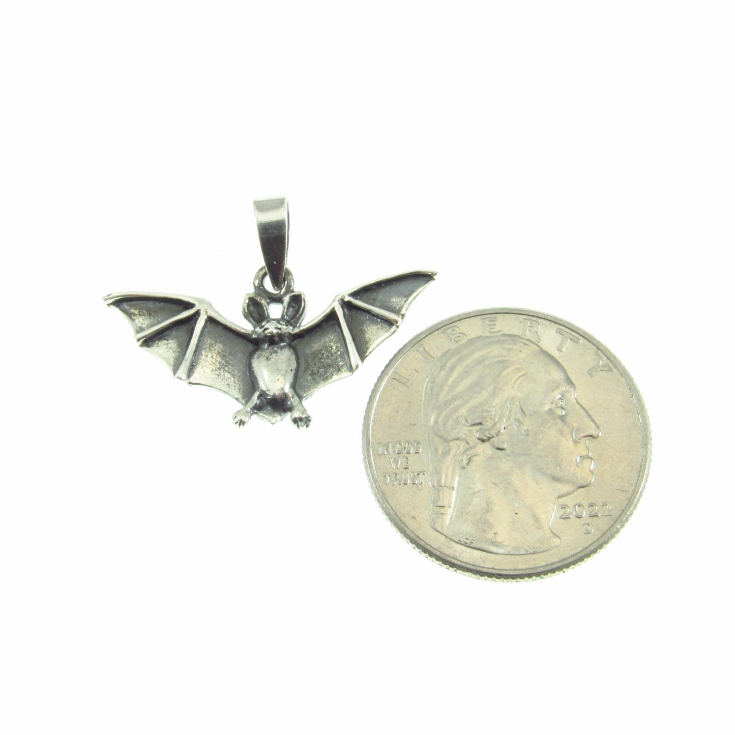Solid 925 Sterling Silver Upright Bat Pendant – Gothic Vampire Necklace Charm, Occult Gift for Men & Women, Flying Bat Totem