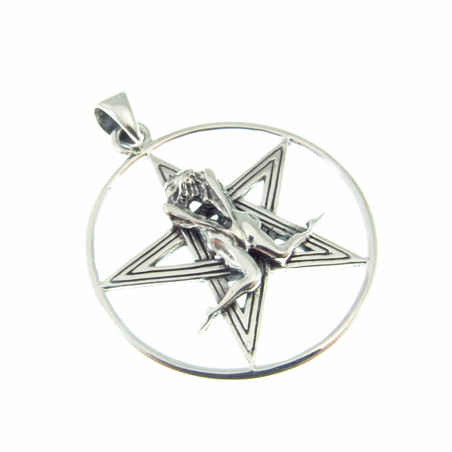 Solid 925 Sterling Silver, Tantric Couple Pentagram Pendant, Sacred Union Pagan Witch Jewelry
