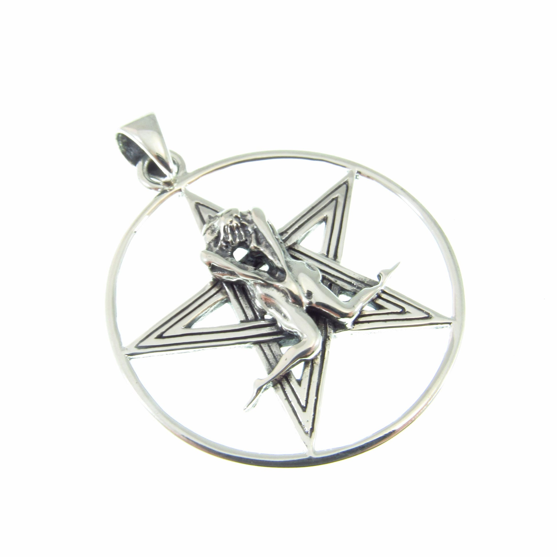 Solid 925 Sterling Silver, Tantric Couple Pentagram Pendant, Sacred Union Pagan Witch Jewelry