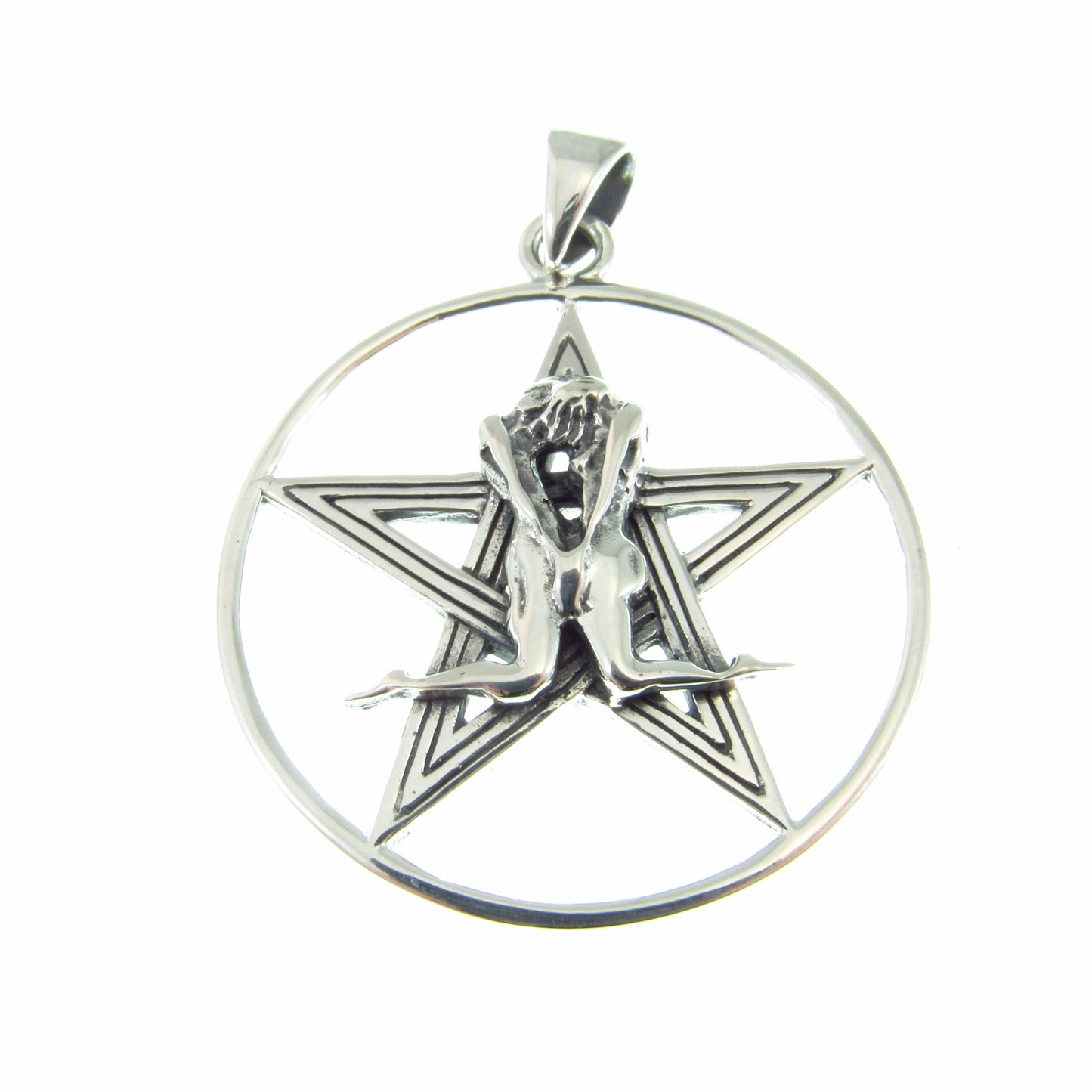 Lovers Pentacle Pendant, Solid 925 Sterling Silver Erotic Pagan Necklace Amulet, Sacred Union Wiccan Jewelry, Tantric Couple Occult Talisman