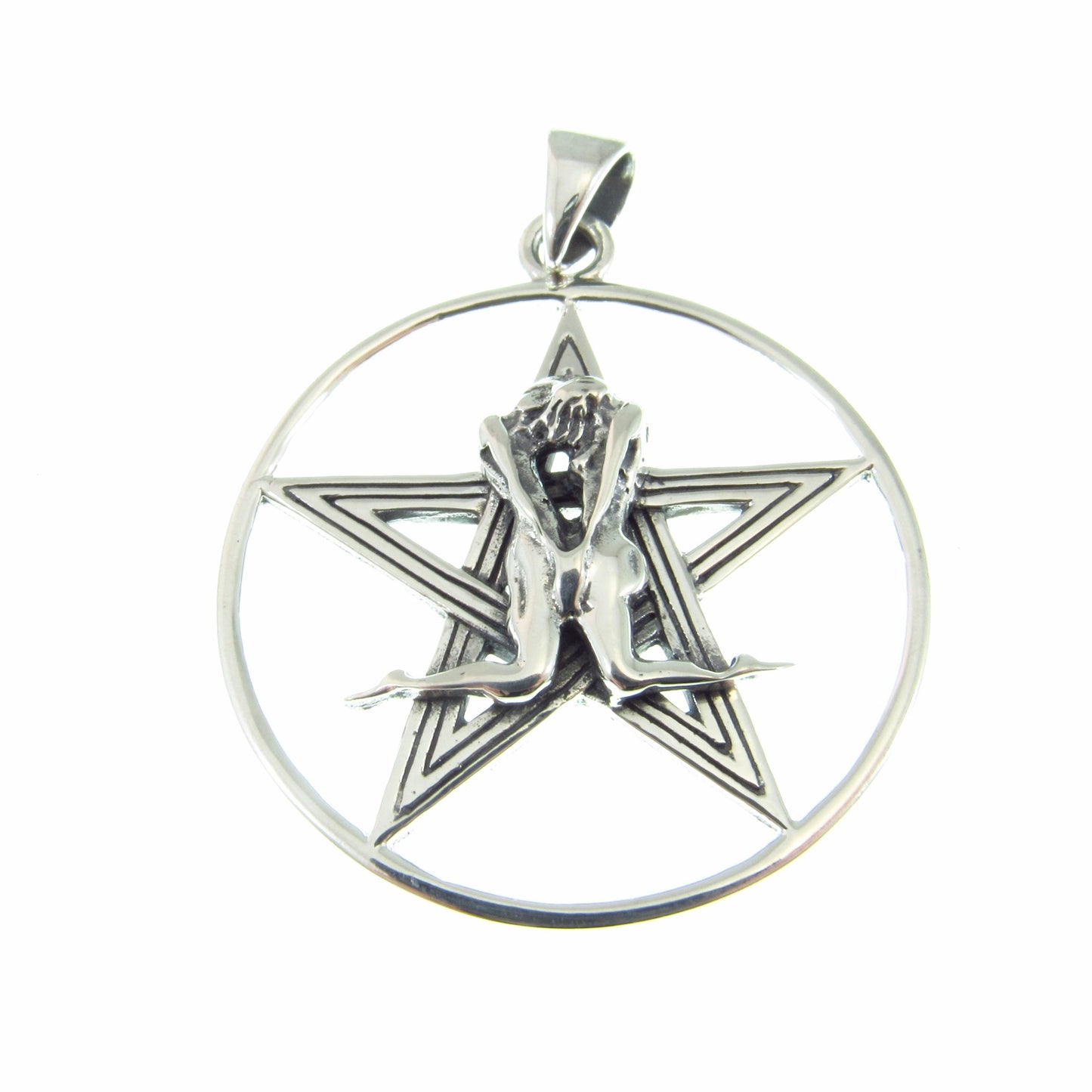 Solid 925 Sterling Silver, Tantric Couple Pentagram Pendant, Sacred Union Pagan Witch Jewelry