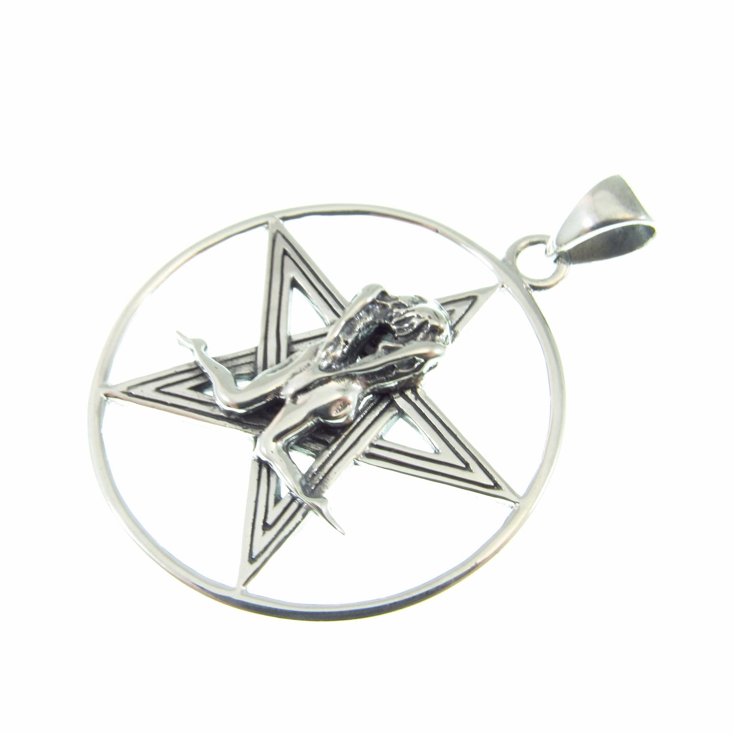 Lovers Pentacle Pendant, Solid 925 Sterling Silver Erotic Pagan Necklace Amulet, Sacred Union Wiccan Jewelry, Tantric Couple Occult Talisman
