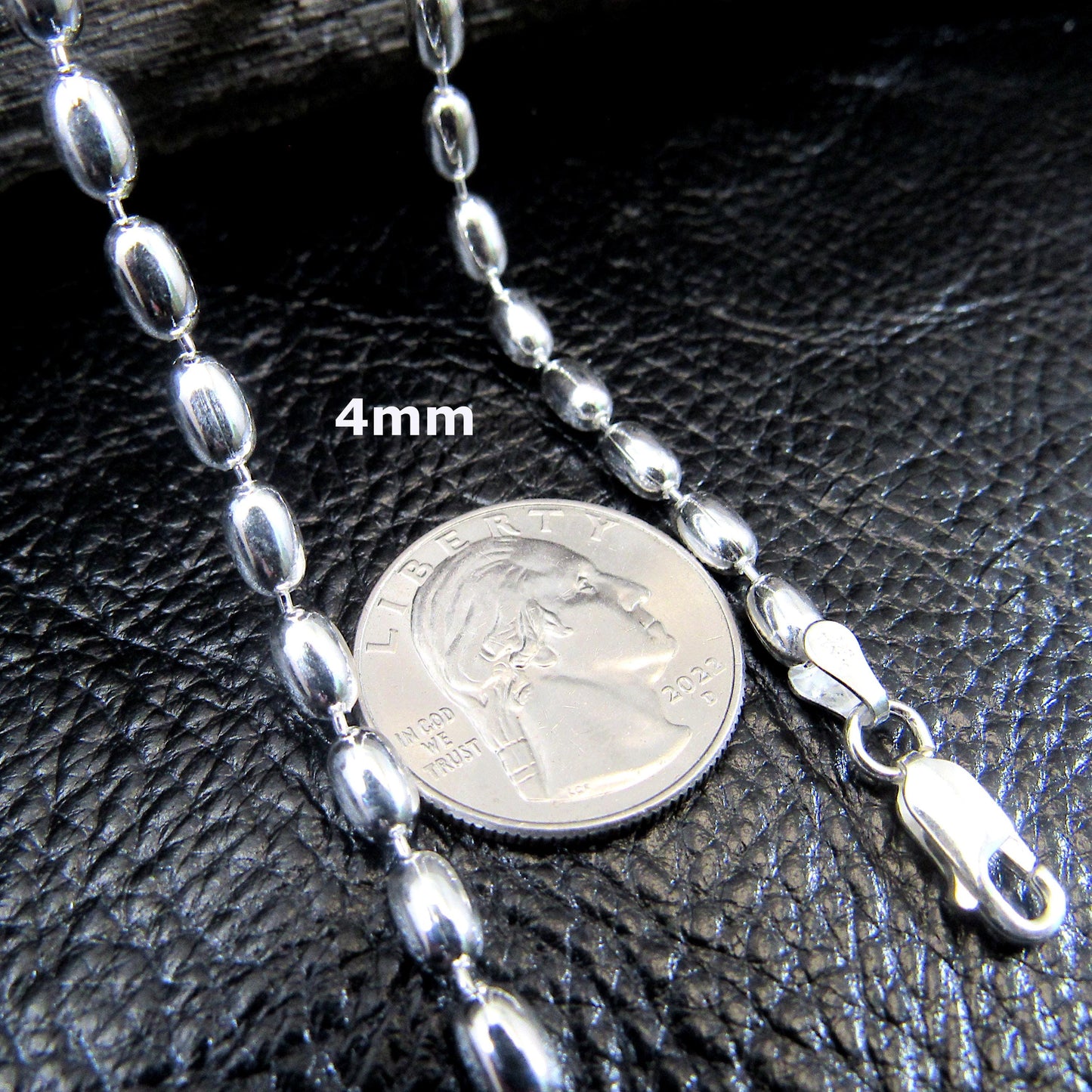 Solid 925 Sterling Silver Italian Oval Bead Chain, Rice Bead Necklace or Bracelet, Unisex Stacking and Layering Jewelry, Made in Italy