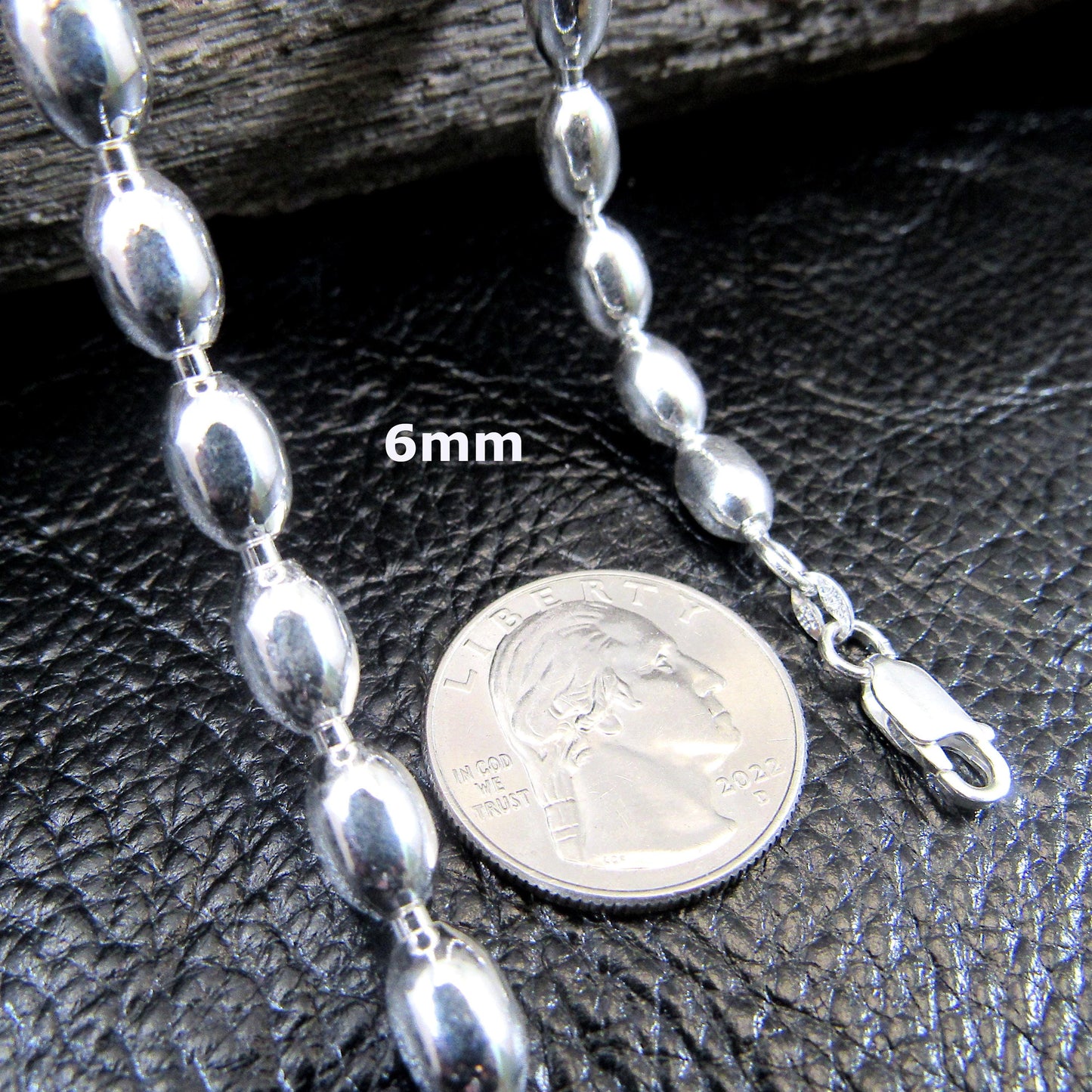 Solid 925 Sterling Silver Italian Oval Bead Chain, Rice Bead Necklace or Bracelet, Unisex Stacking and Layering Jewelry, Made in Italy