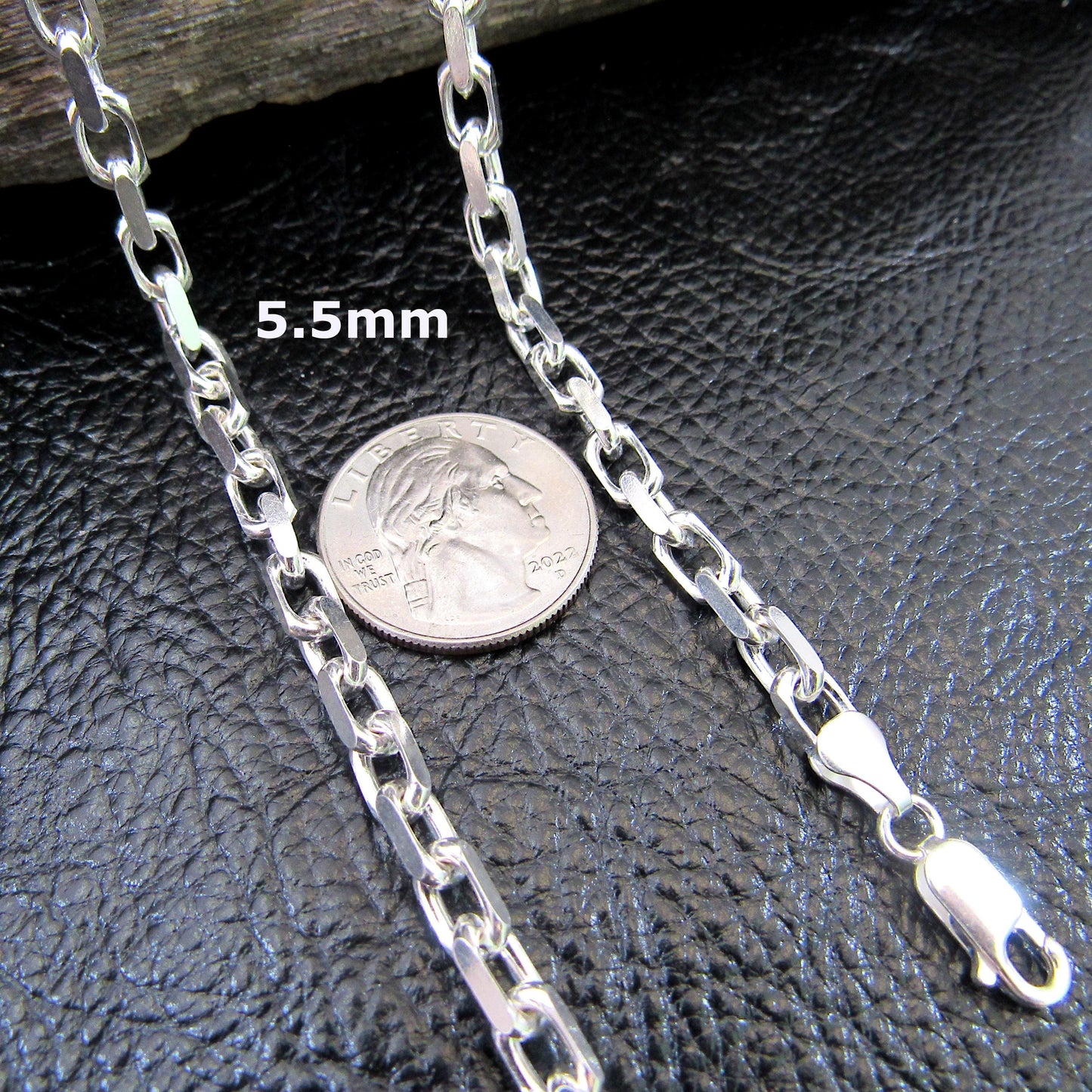 Solid 925 Sterling Silver Italian Diamond Cut Forzatina Cable Chain, Men's Nautical Anchor Link Necklace or Bracelet, Made in Italy