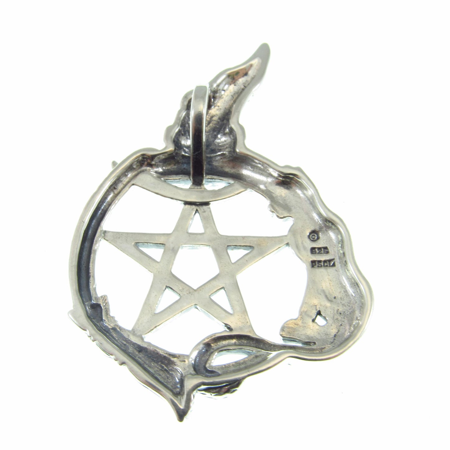 Solid 925 Sterling Silver Salem Witch & Cat Familiar Pentacle Pendant, Witchy Jewelry Amulet