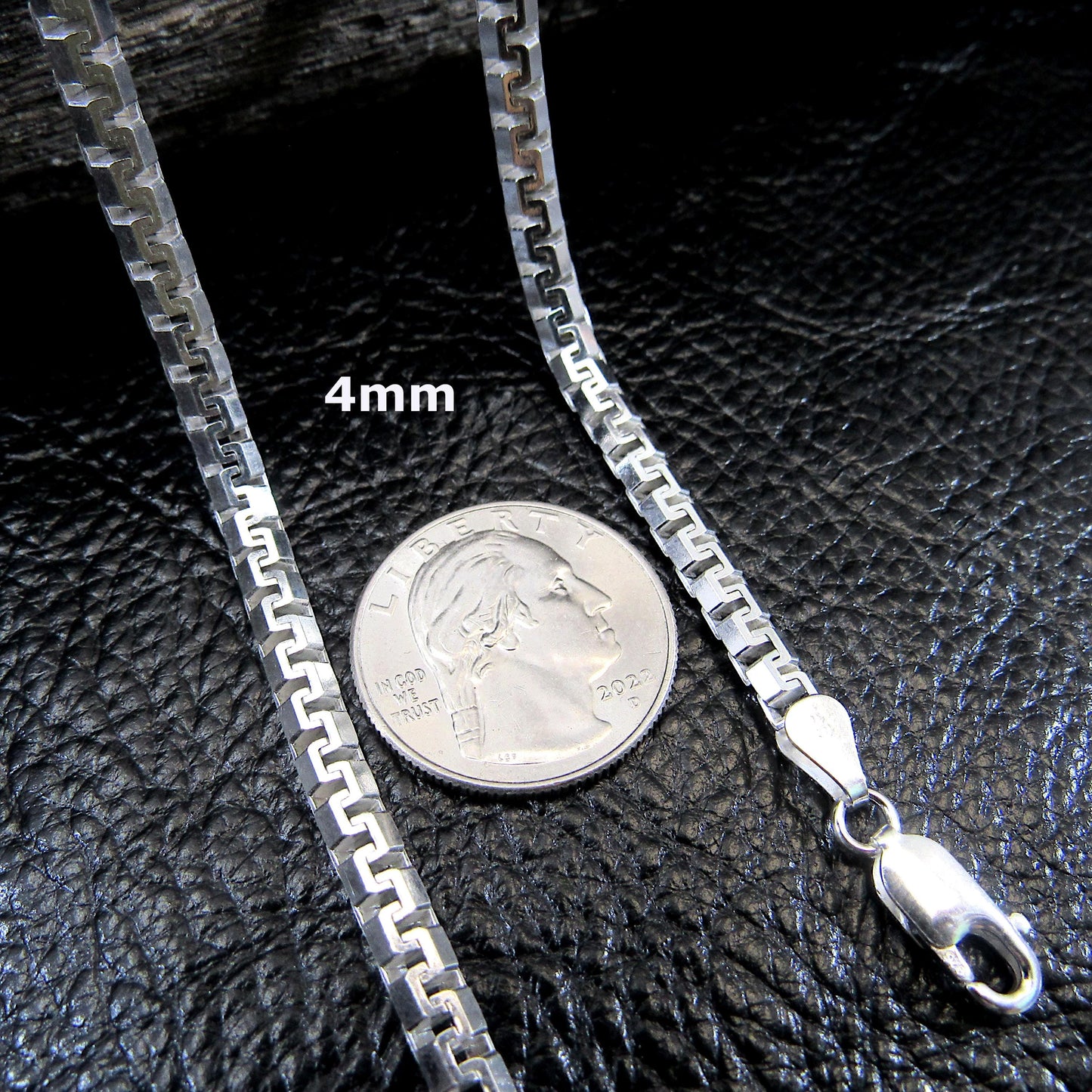 Solid 925 Sterling Silver Greek Key Box Chain - Meander Necklace - Chunky Urban Jewelry for Men or Women - Puzzle Link Chains - Italy Made