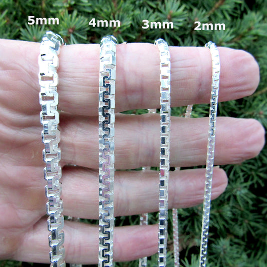 Solid 925 Sterling Silver Greek Key Box Chain - Meander Necklace - Chunky Urban Jewelry for Men or Women - Puzzle Link Chains - Italy Made