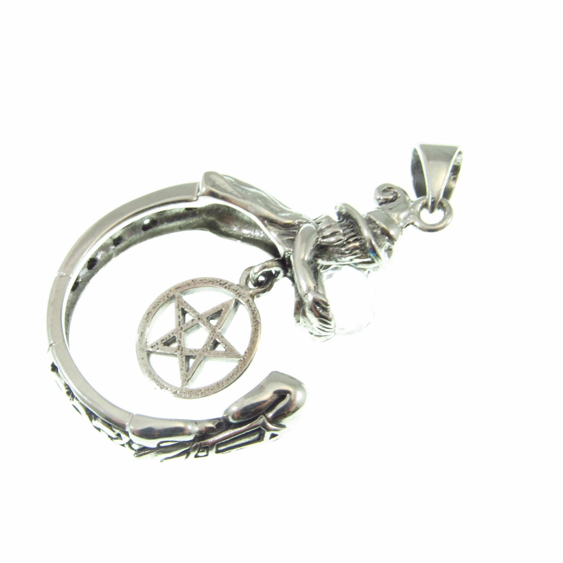 Crystal Ball Witch Pendant / Solid 925 Sterling Silver / Pentacle Pendant, Gothic Wiccan Pagan Jewelry, Occult Symbolism Witchcraft Talisman