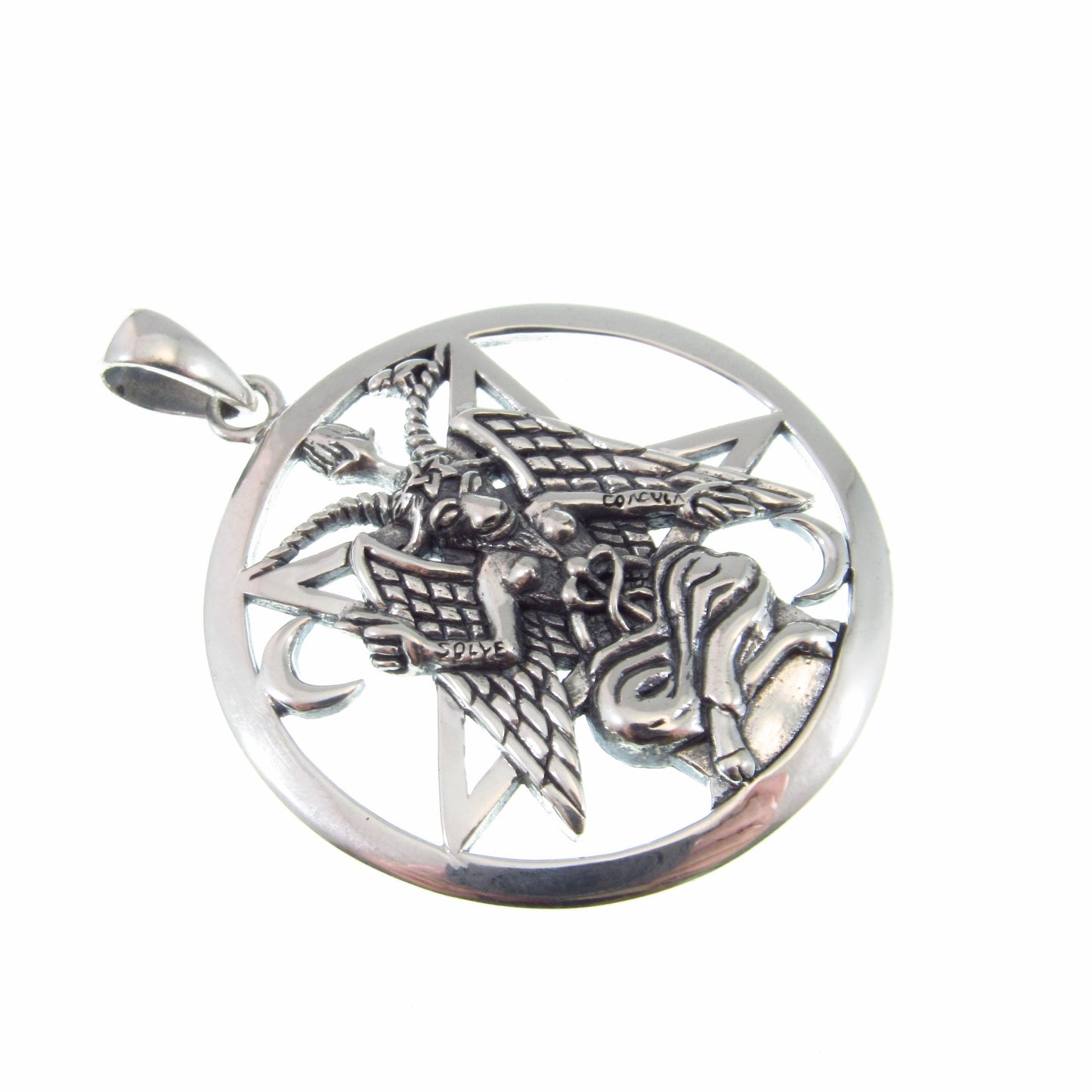 Baphomet Pentacle Pendant / Solid 925 Sterling Silver / Occult Goat Head Sigil Jewelry, Satanic Pagan & Wiccan Symbol Necklace Talisman