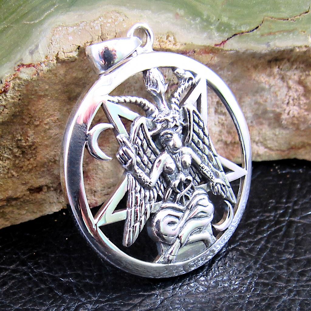 Baphomet Pentacle Pendant / Solid 925 Sterling Silver / Occult Goat Head Sigil Jewelry, Satanic Pagan & Wiccan Symbol Necklace Talisman