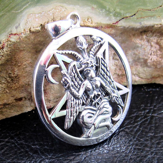 Baphomet Pentacle Pendant / Solid 925 Sterling Silver / Occult Goat Head Sigil Jewelry, Satanic Pagan & Wiccan Symbol Necklace Talisman