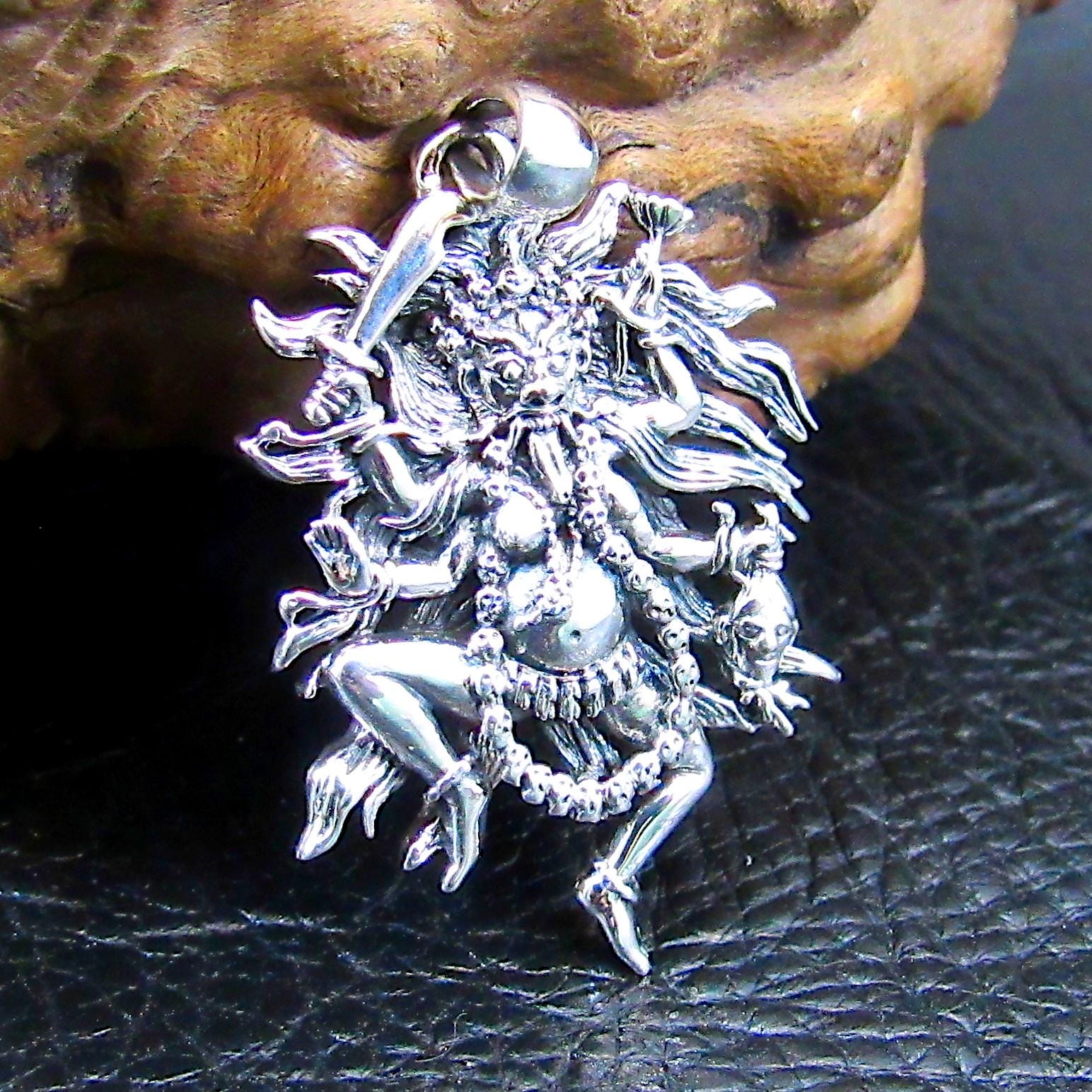 Kali Goddess Pendant / Solid 925 Sterling Silver / Fierce Hindu Deity Amulet, Powerful Spiritual Jewelry, Statement Necklace Pendant