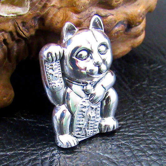 The Lucky Cat Pendant / Solid 925 Sterling Silver / Maneki Neko, Japanese Good Luck Charm Figurine, Prosperity and Fortune Jewelry