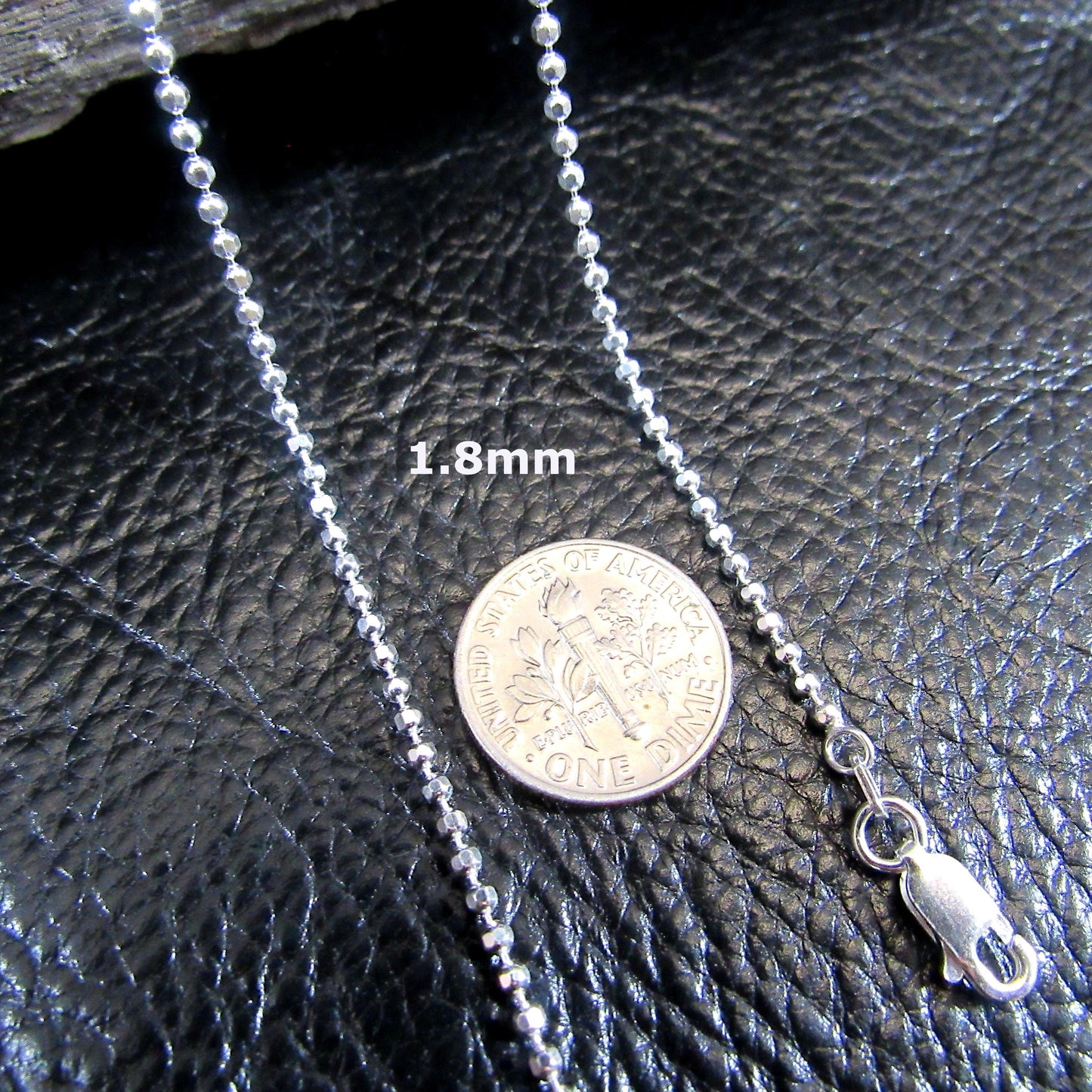 Solid 925 Sterling Silver Diamond Cut Ball Chain Necklace, Faceted Dainty Italian Bead Chain for Women, Made in Italy, 1mm–2.2mm, 16–30 inch