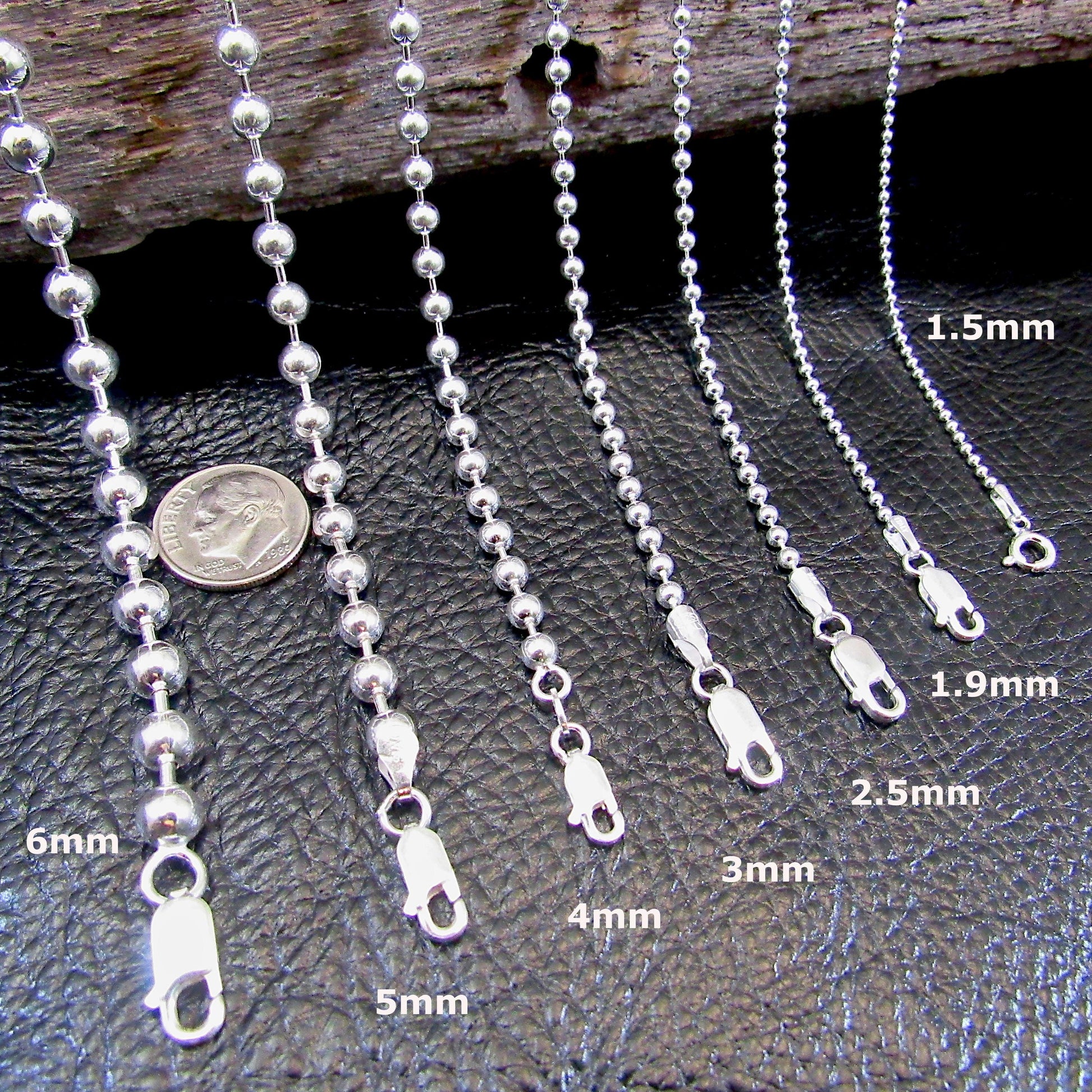 Solid 925 Sterling Silver Italian Ball Chain Bead Necklace, Men's and Women's Bracelet, Dogtag Military ID Jewelry, Dainty to Chunky Styles