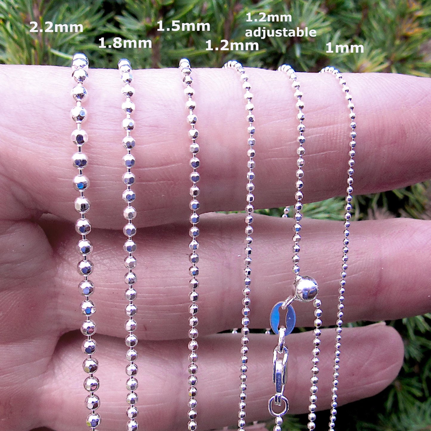 Solid 925 Sterling Silver Italian Diamond Cut Ball Chain Bead Necklace, Shiny Beads Chain, Women's Dainty Everyday Jewelry, Made in Italy