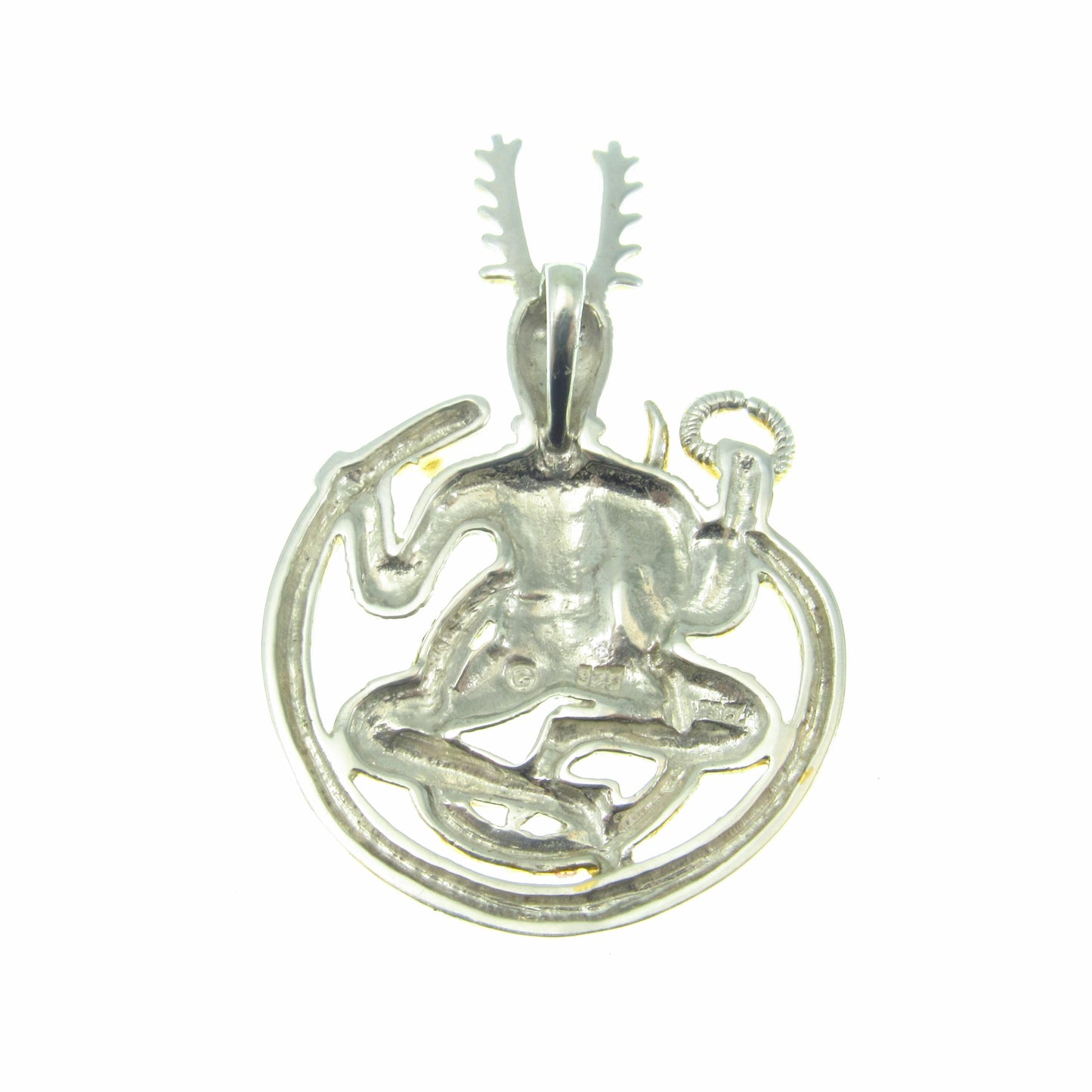 Solid 925 Sterling Silver Celtic God of the Underworld Cernunnos Pendant, Master of the Hunt, Horned God Amulet, 18k Gold Accent Jewelry